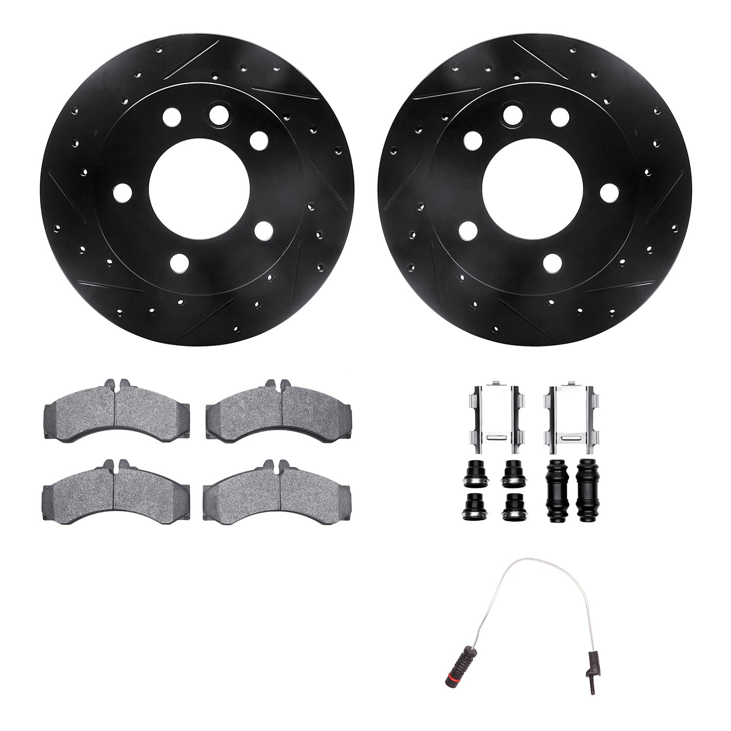 DFC Brake Rotor - Drilled & Slotted - Black w/HD Brake Pad w/HW Kit & Sensor