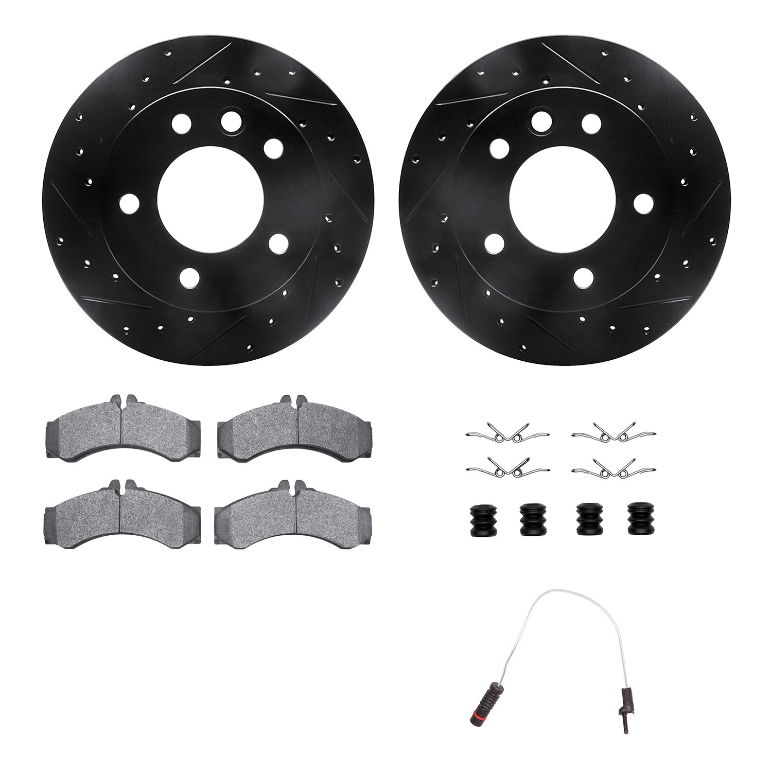 DFC Brake Rotor - Drilled & Slotted - Black w/HD Brake Pad w/HW Kit & Sensor
