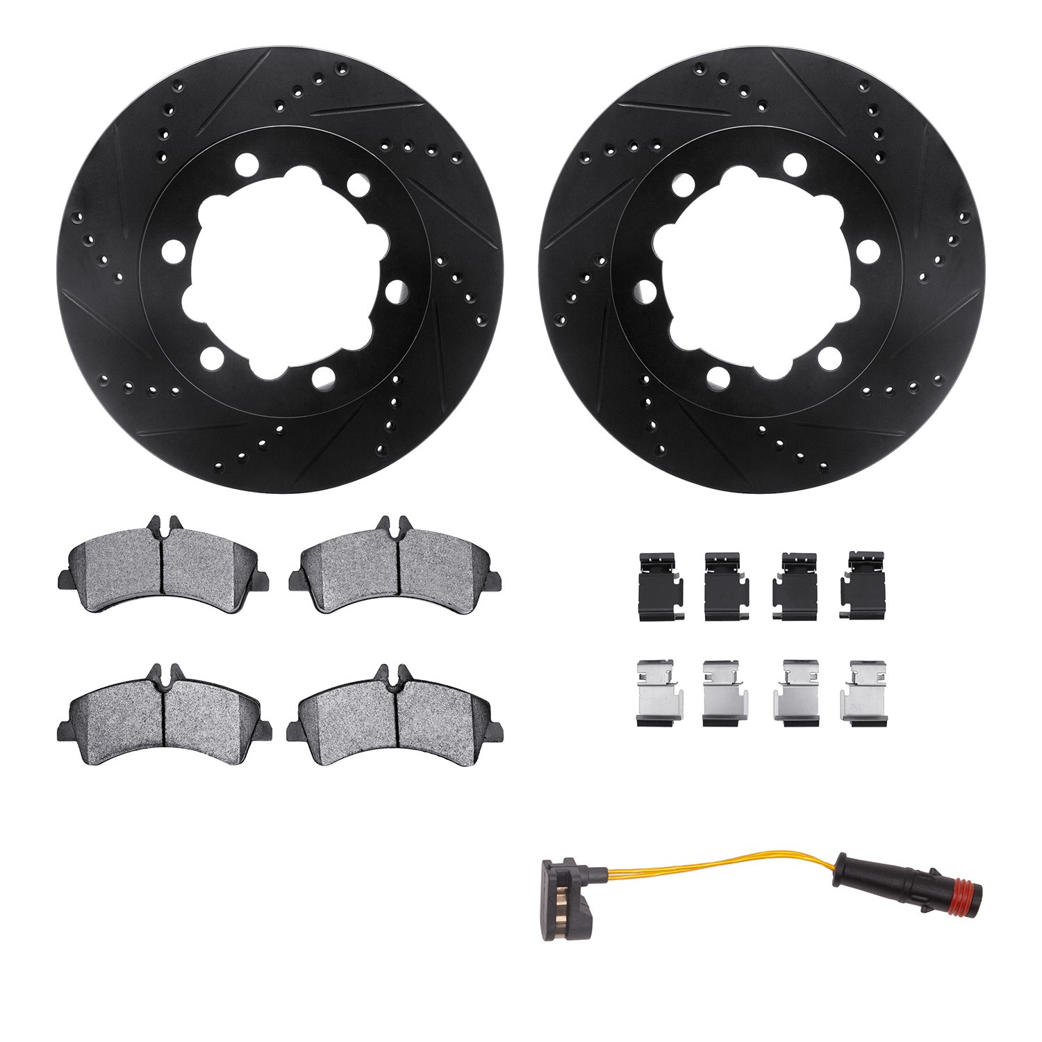DFC Brake Rotor - Drilled & Slotted - Black w/HD Brake Pad w/HW Kit & Sensor