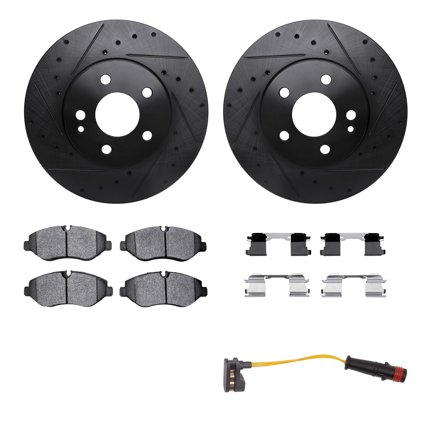 DFC Brake Rotor - Drilled & Slotted - Black w/HD Brake Pad w/HW Kit & Sensor