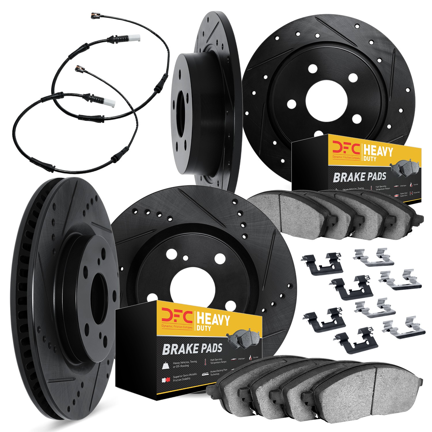 DFC Brake Rotor - Drilled & Slotted - Black w/HD Brake Pad w/HW Kit & Sensor