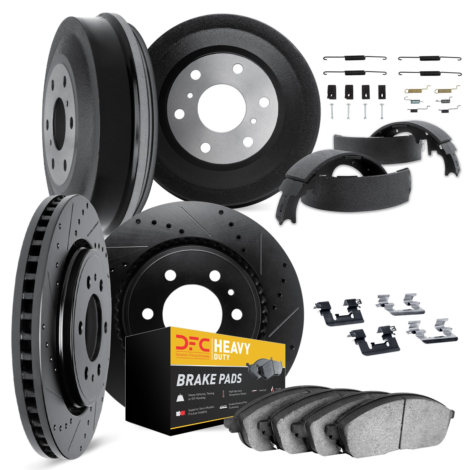 DFC Brake Rotor - Drilled & Slotted - Black- Heavy Duty Brake Pad & HW Kit