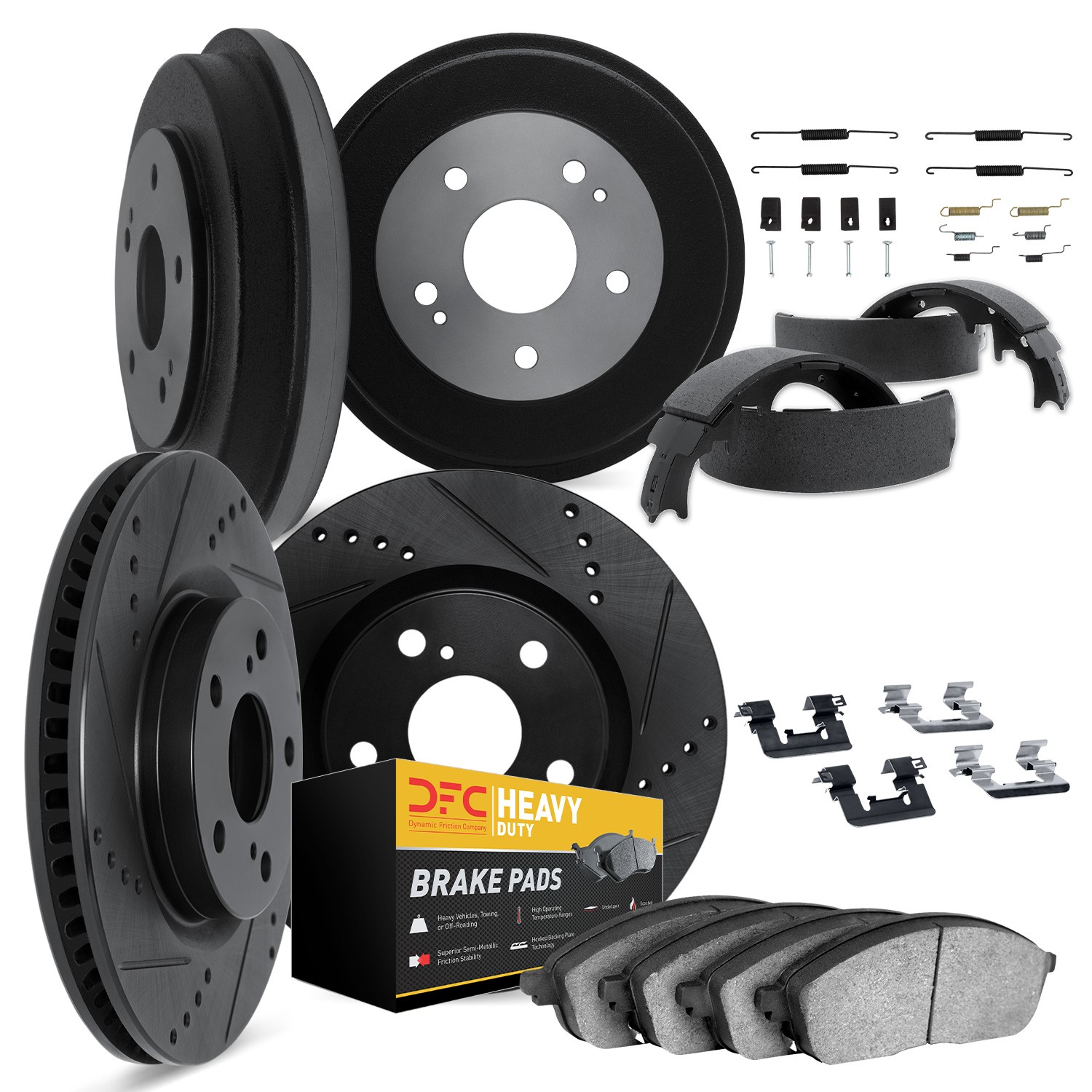 DFC Brake Rotor - Drilled & Slotted - Black- Heavy Duty Brake Pad & HW Kit