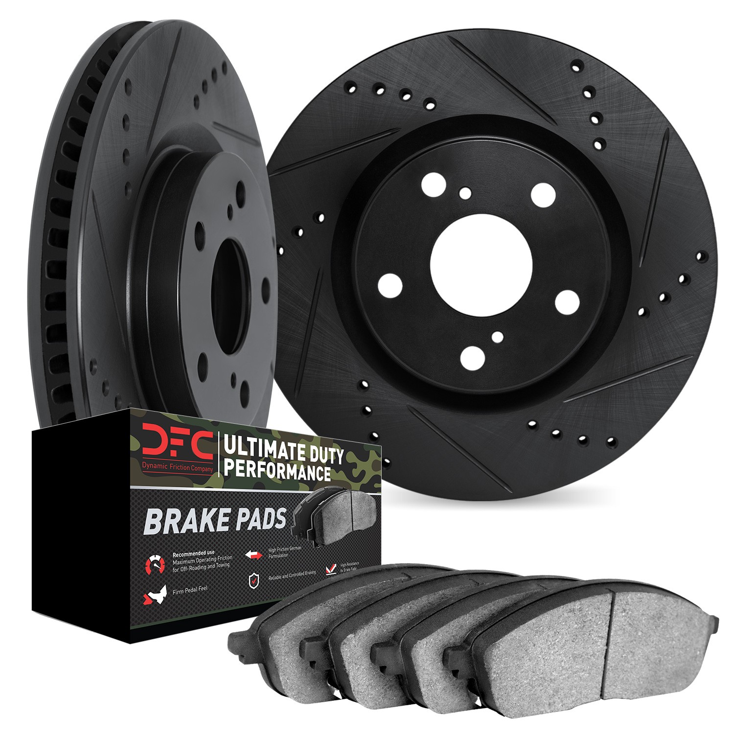 DFC Brake Rotor - Drilled & Slotted - Black- HD Brake Pad
