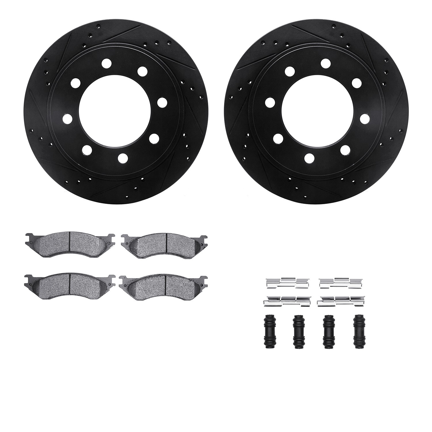 DFC Brake Rotor Drilled & Slotted - Black- w/Ultimate Duty Brake Pad & HW Kit