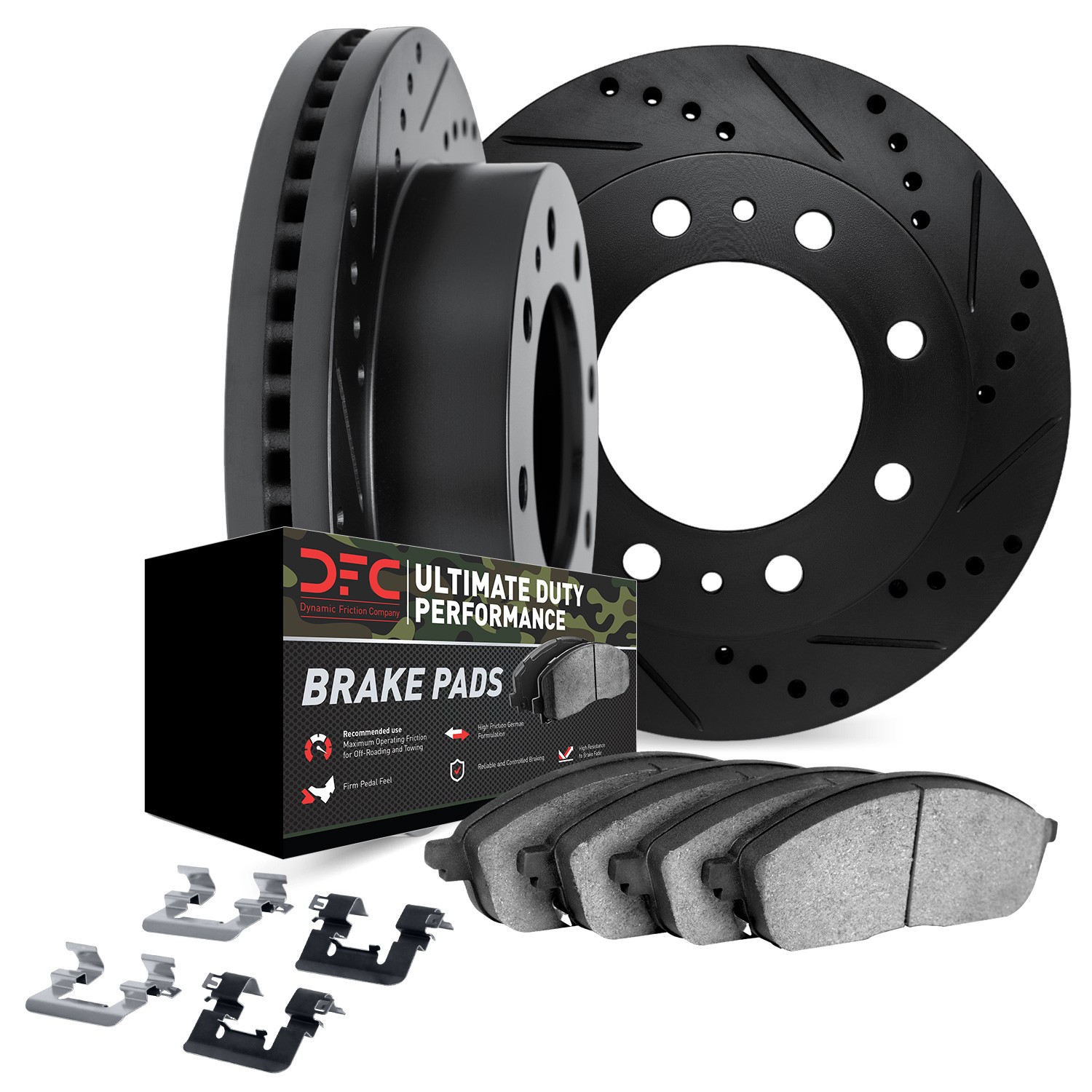 DFC Brake Rotor Drilled & Slotted - Black- w/Ultimate Duty Brake Pad & HW Kit