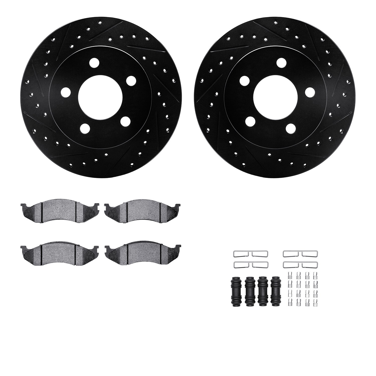 DFC Brake Rotor Drilled & Slotted - Black- w/Ultimate Duty Brake Pad & HW Kit