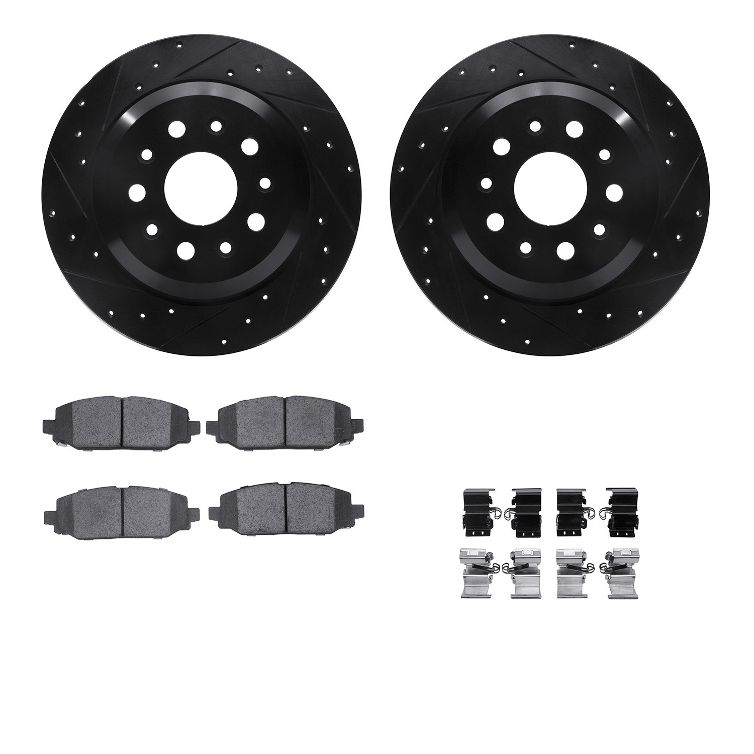 DFC Brake Rotor Drilled & Slotted - Black- w/Ultimate Duty Brake Pad & HW Kit