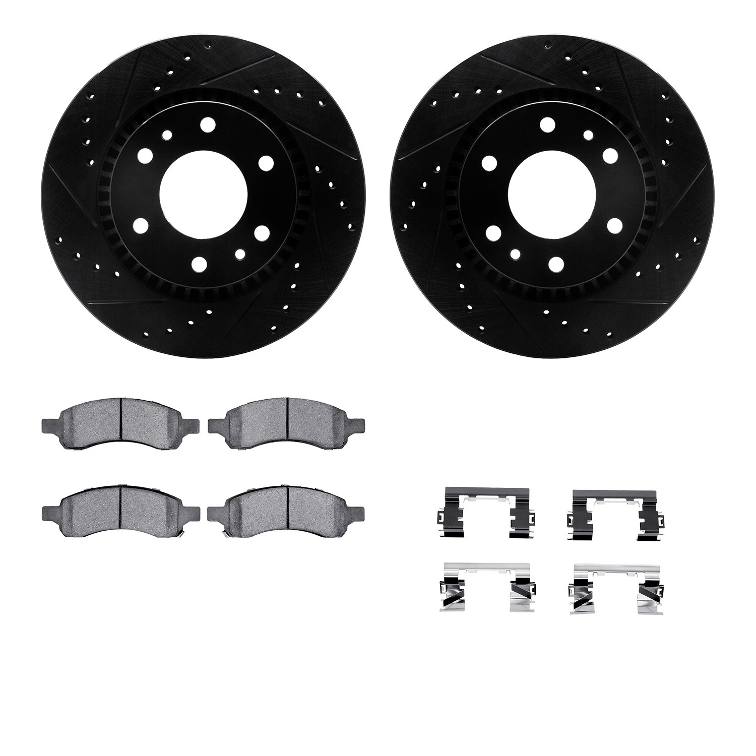 DFC Brake Rotor Drilled & Slotted - Black- w/Ultimate Duty Brake Pad & HW Kit