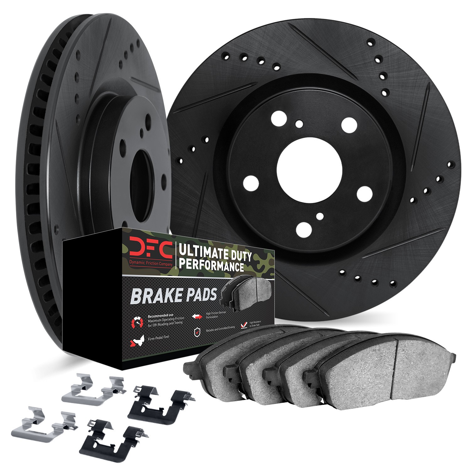 DFC Brake Rotor Drilled & Slotted - Black- w/Ultimate Duty Brake Pad & HW Kit