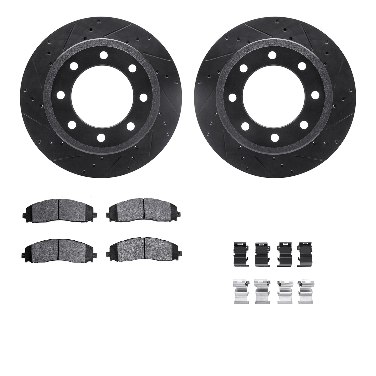 DFC Brake Rotor Drilled & Slotted - Black- w/Ultimate Duty Brake Pad & HW Kit