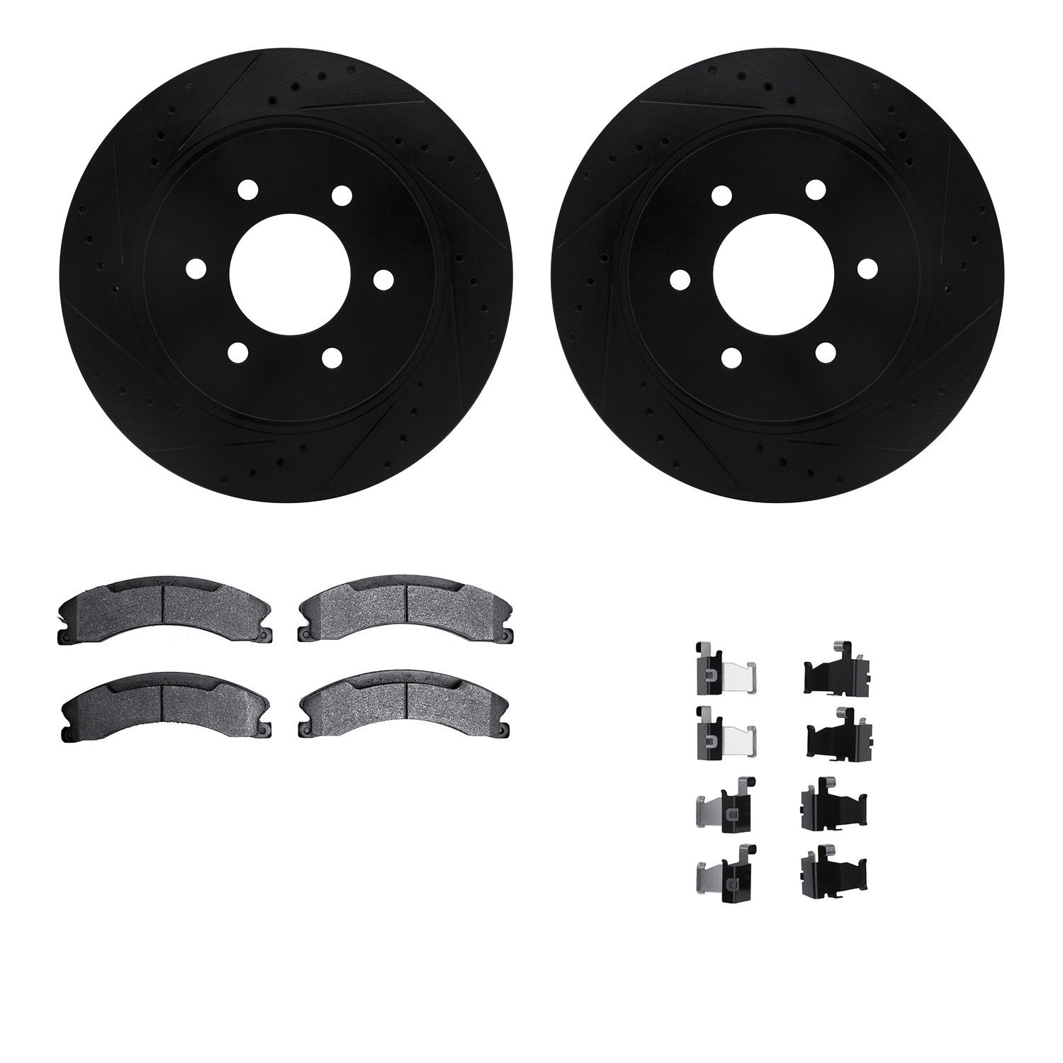 DFC Brake Rotor Drilled & Slotted - Black- w/Ultimate Duty Brake Pad & HW Kit