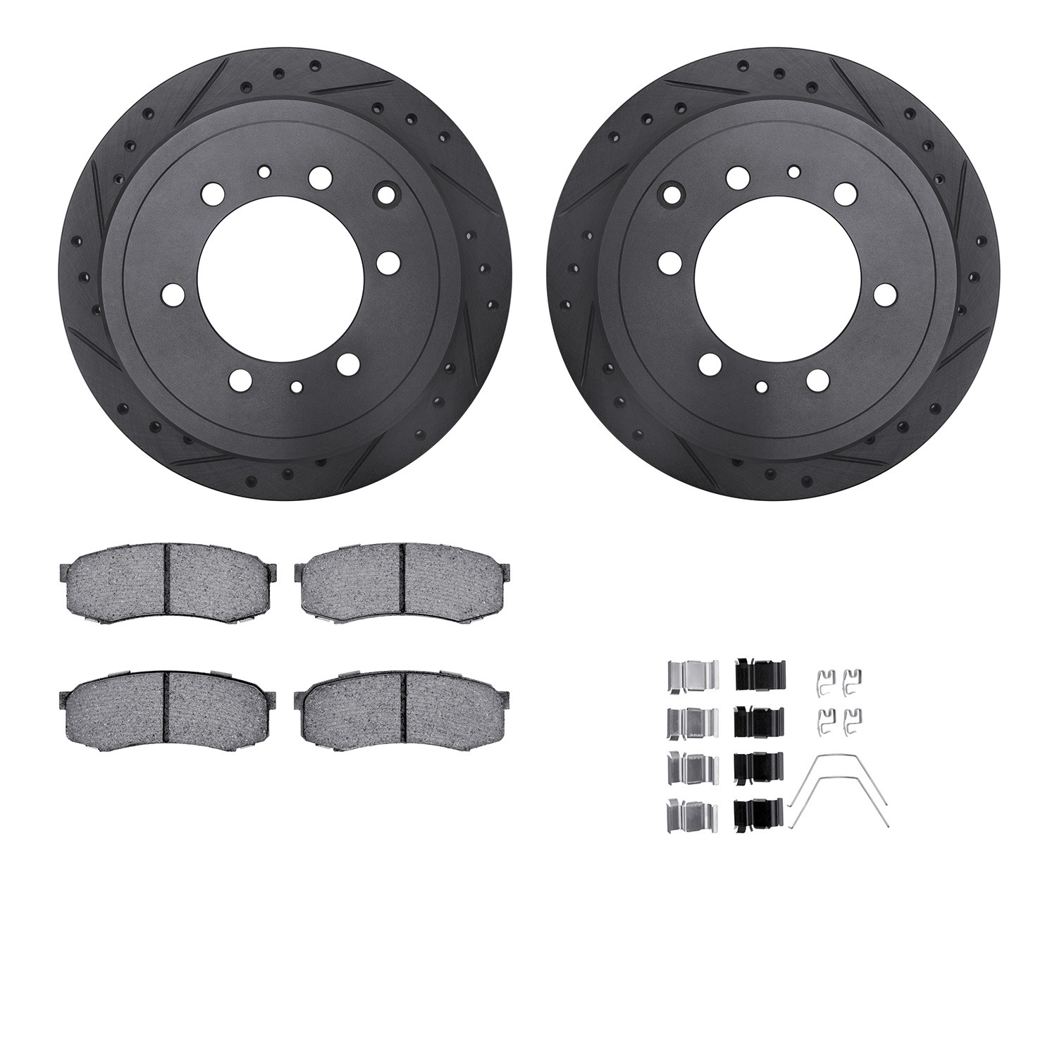 DFC Brake Rotor Drilled & Slotted - Black- w/Ultimate Duty Brake Pad & HW Kit