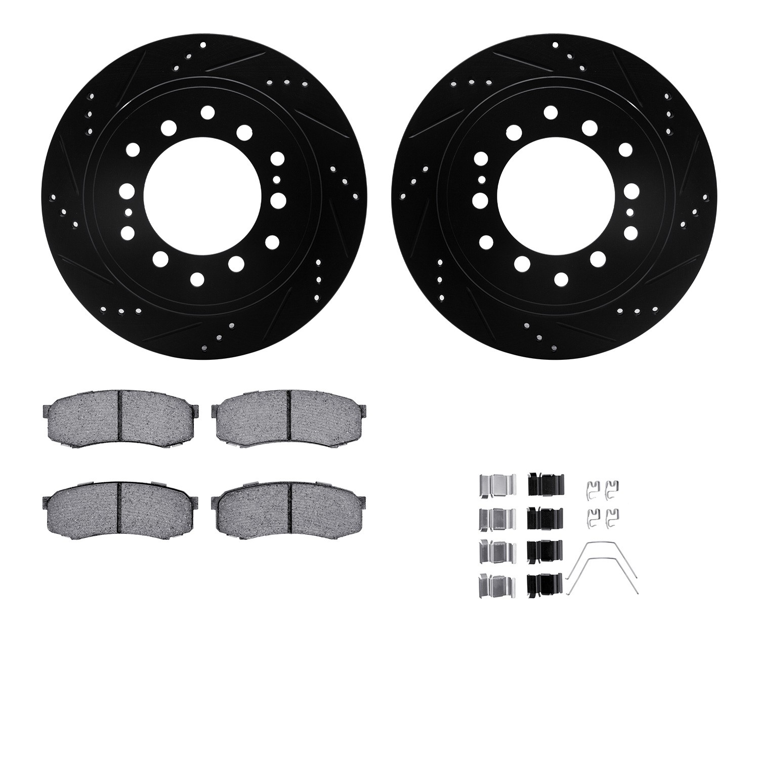 DFC Brake Rotor Drilled & Slotted - Black- w/Ultimate Duty Brake Pad & HW Kit