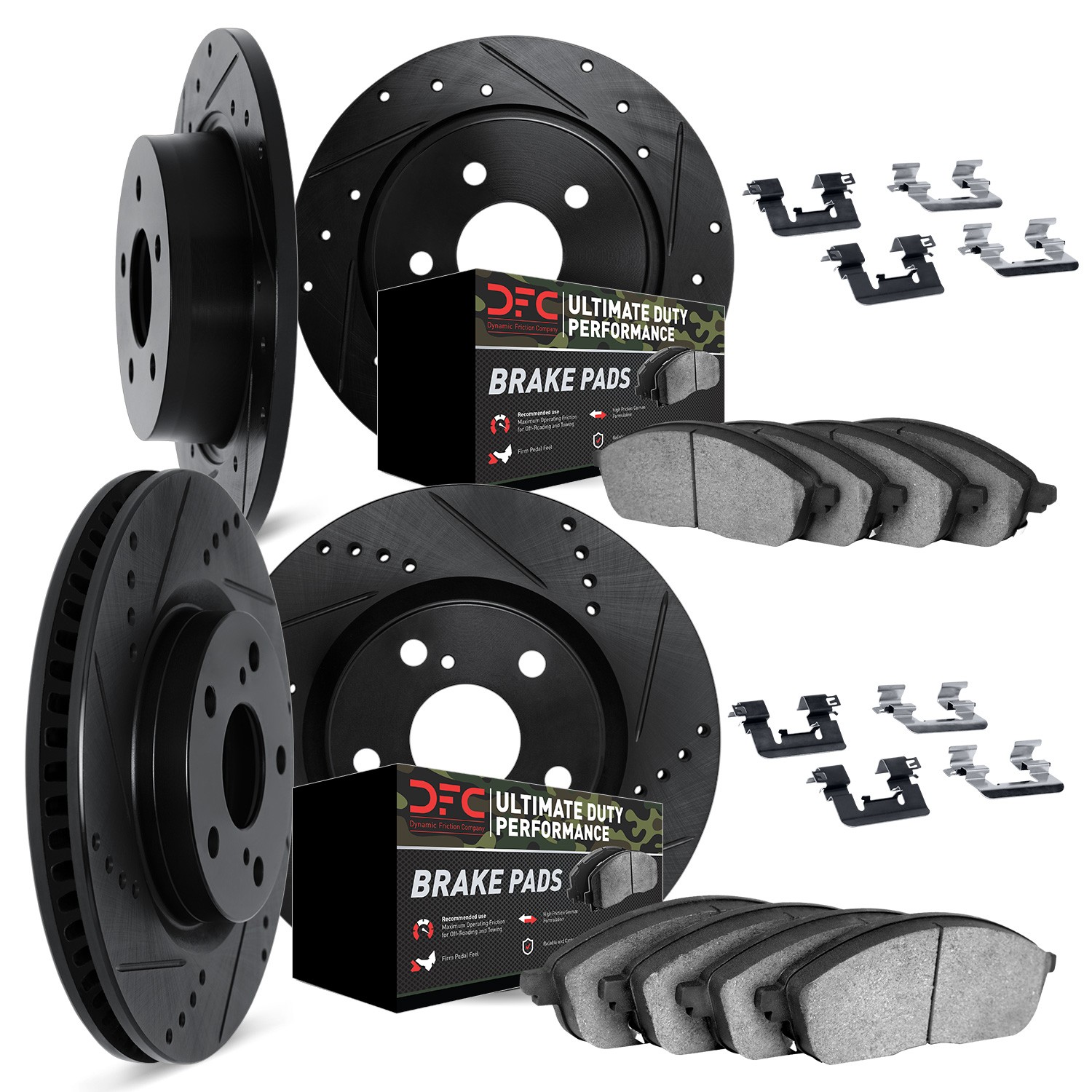 DFC Brake Rotor Drilled & Slotted - Black- w/Ultimate Duty Brake Pad & HW Kit