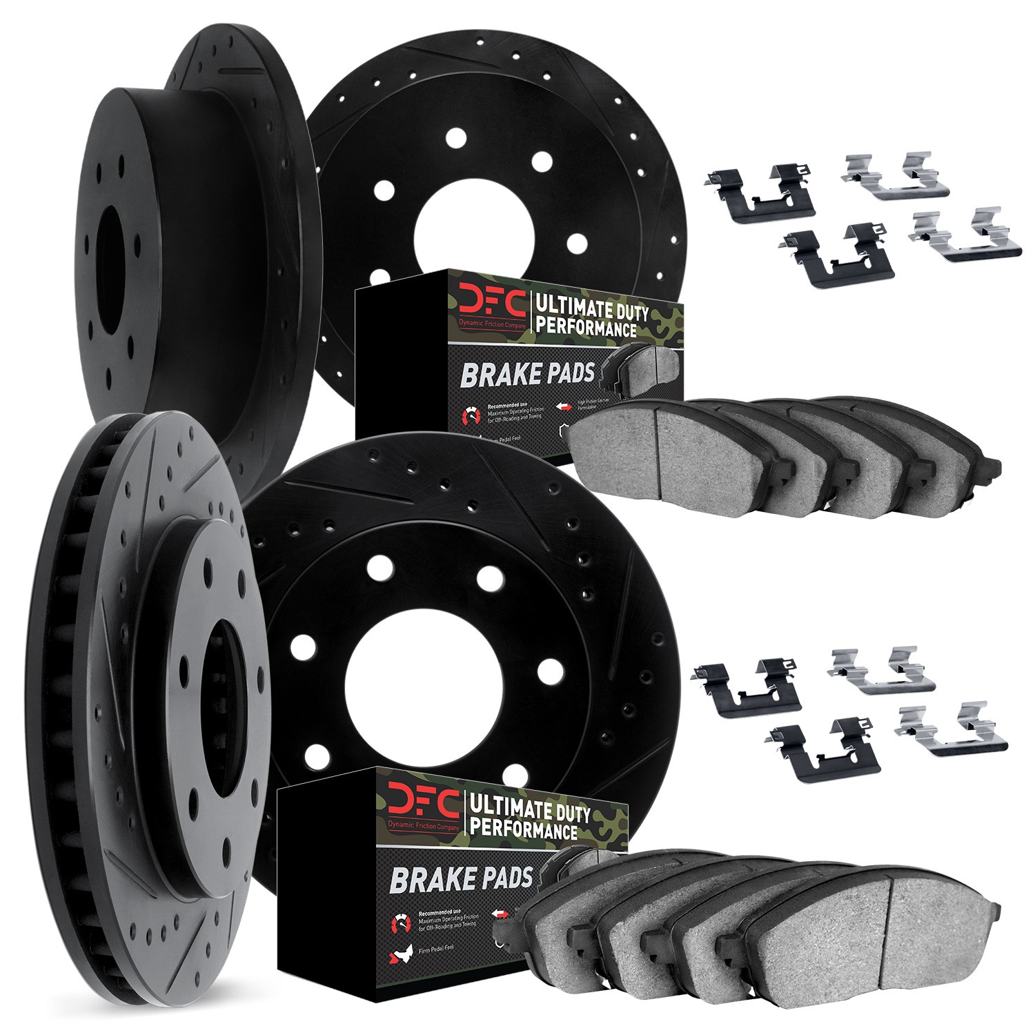 DFC Brake Rotor Drilled & Slotted - Black- w/Ultimate Duty Brake Pad & HW Kit