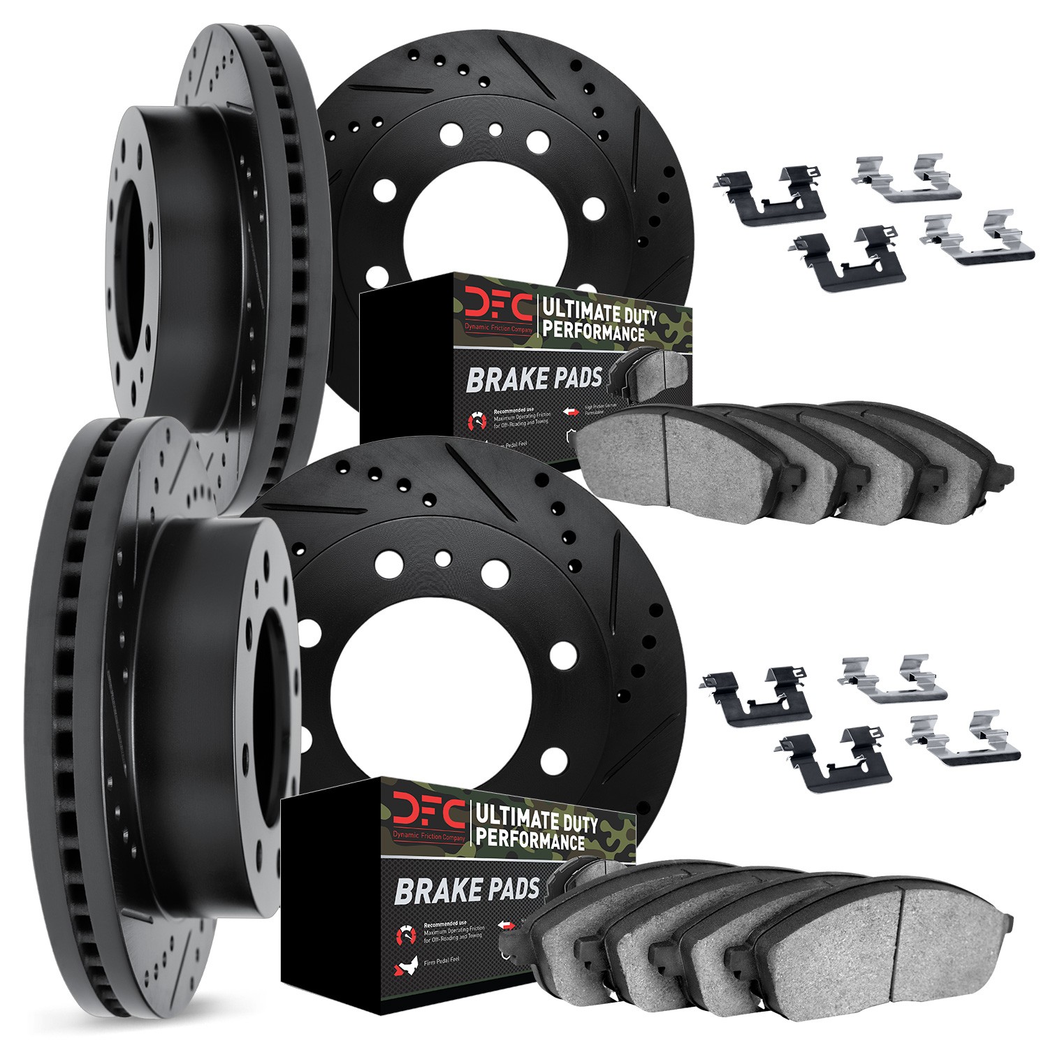 DFC Brake Rotor Drilled & Slotted - Black- w/Ultimate Duty Brake Pad & HW Kit