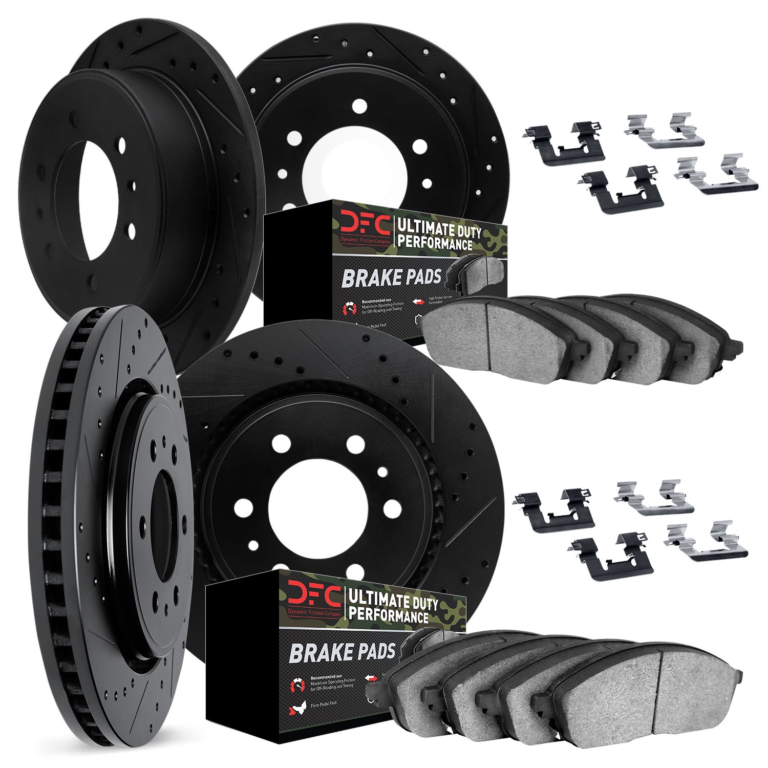 DFC Brake Rotor Drilled & Slotted - Black- w/Ultimate Duty Brake Pad & HW Kit