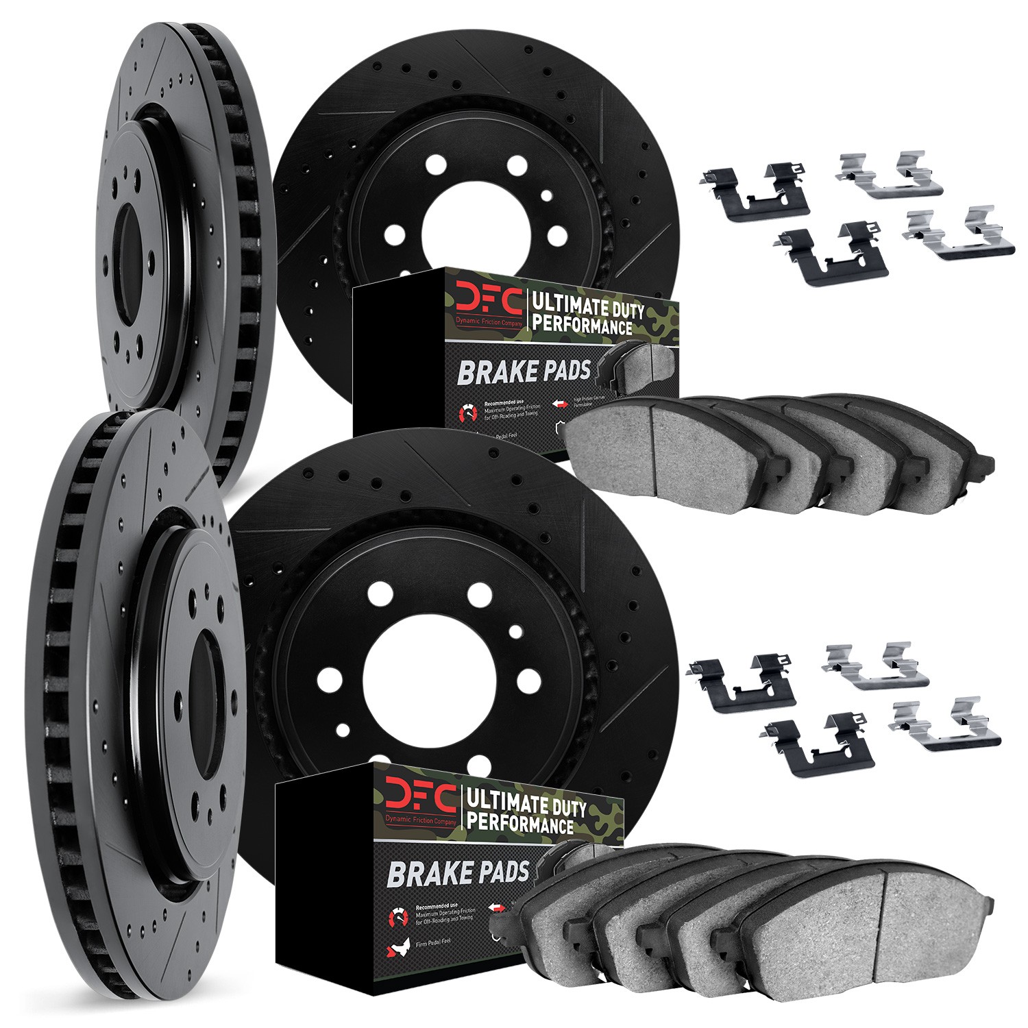 DFC Brake Rotor Drilled & Slotted - Black- w/Ultimate Duty Brake Pad & HW Kit