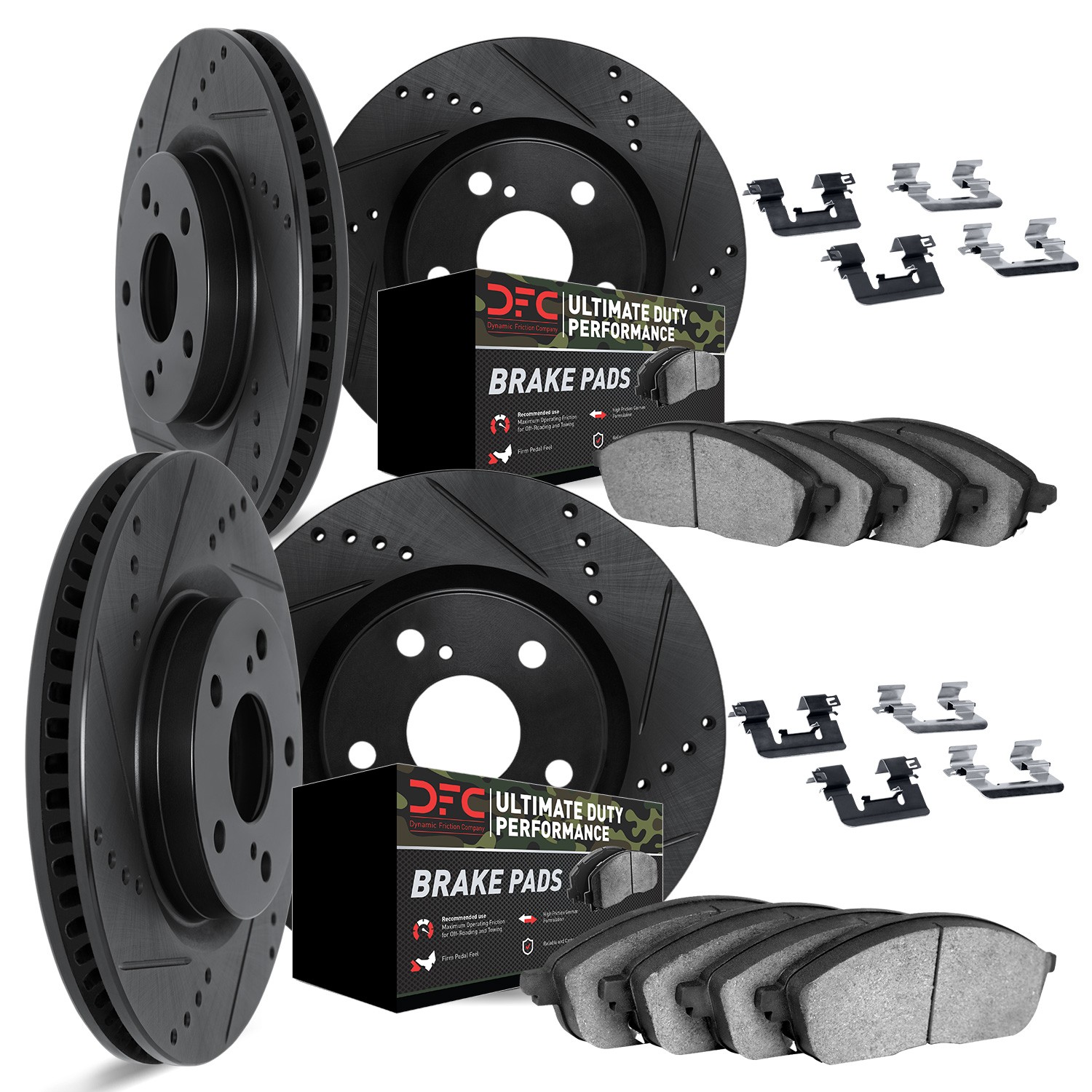 DFC Brake Rotor Drilled & Slotted - Black- w/Ultimate Duty Brake Pad & HW Kit