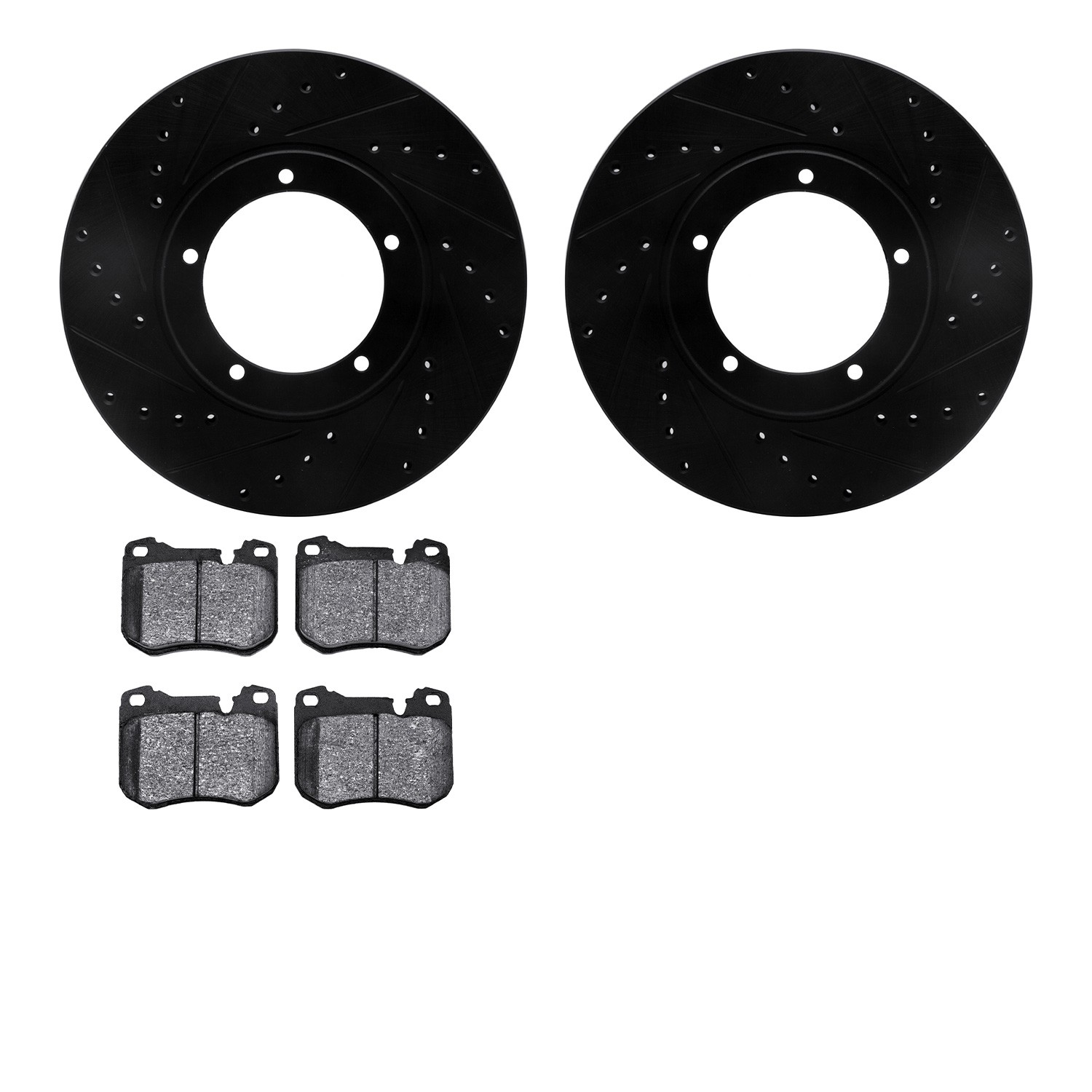 DFC Rotors-Drilled and Slotted-Black with 5000 Advanced Brake Pads