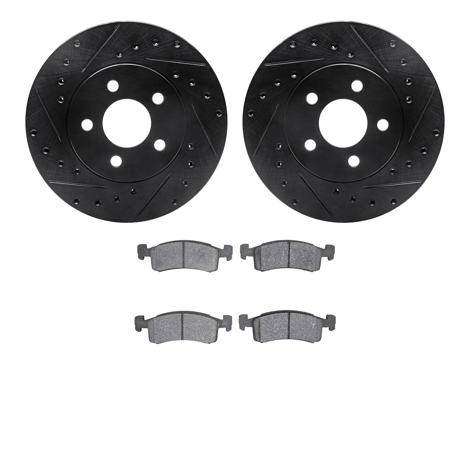 DFC Rotors-Drilled and Slotted-Black with 5000 Advanced Brake Pads