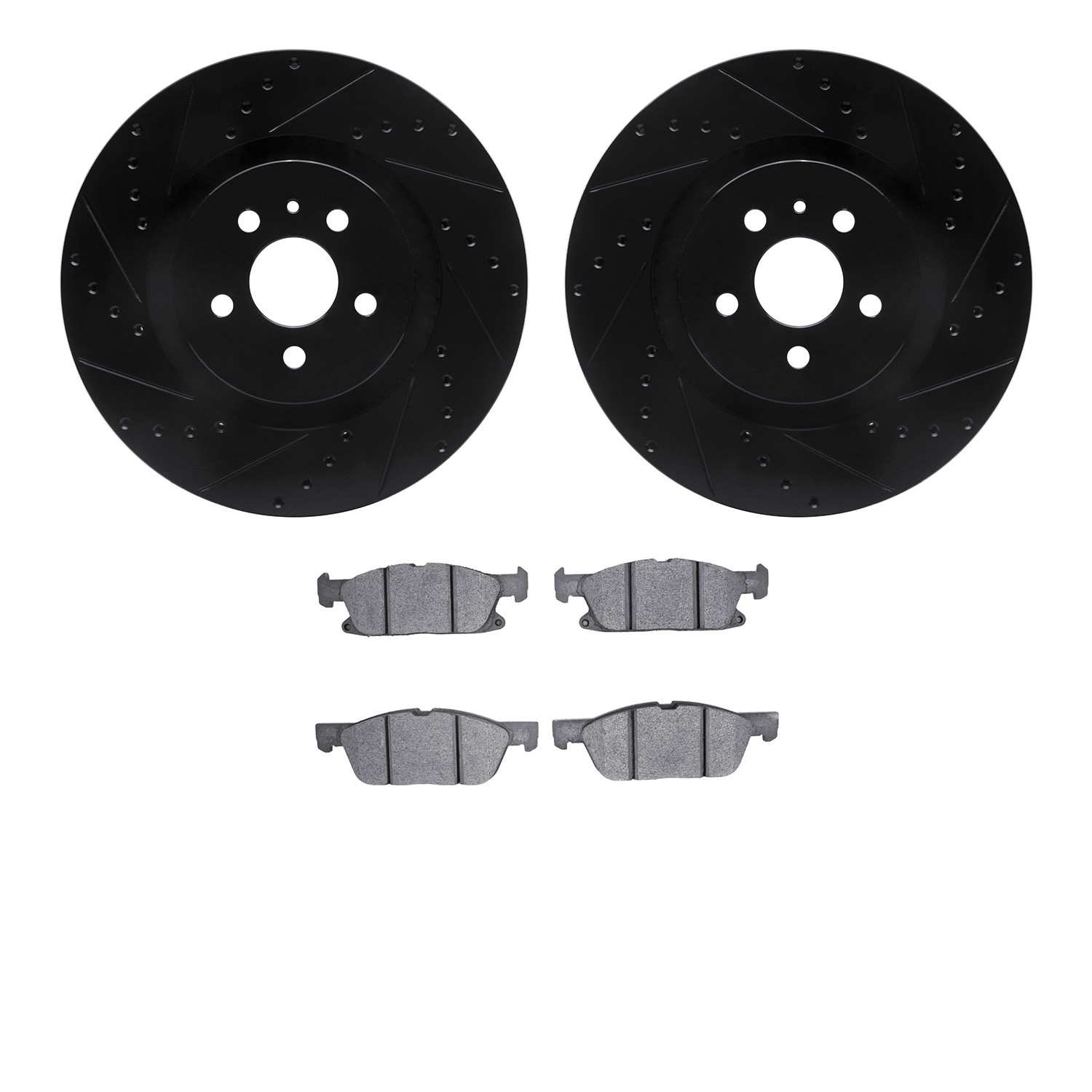 DFC Rotors-Drilled and Slotted-Black with 5000 Advanced Brake Pads
