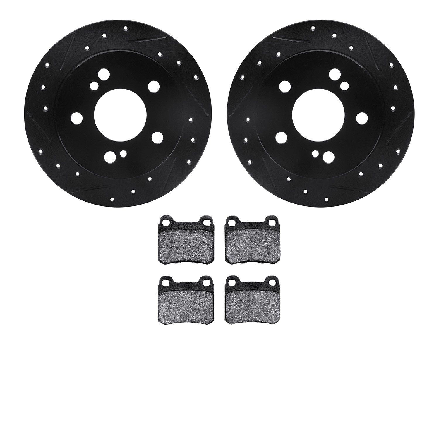 DFC Rotors-Drilled and Slotted-Black with 5000 Advanced Brake Pads