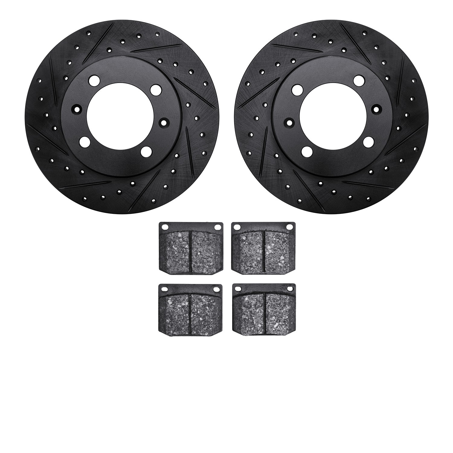 DFC Rotors-Drilled and Slotted-Black with 5000 Advanced Brake Pads