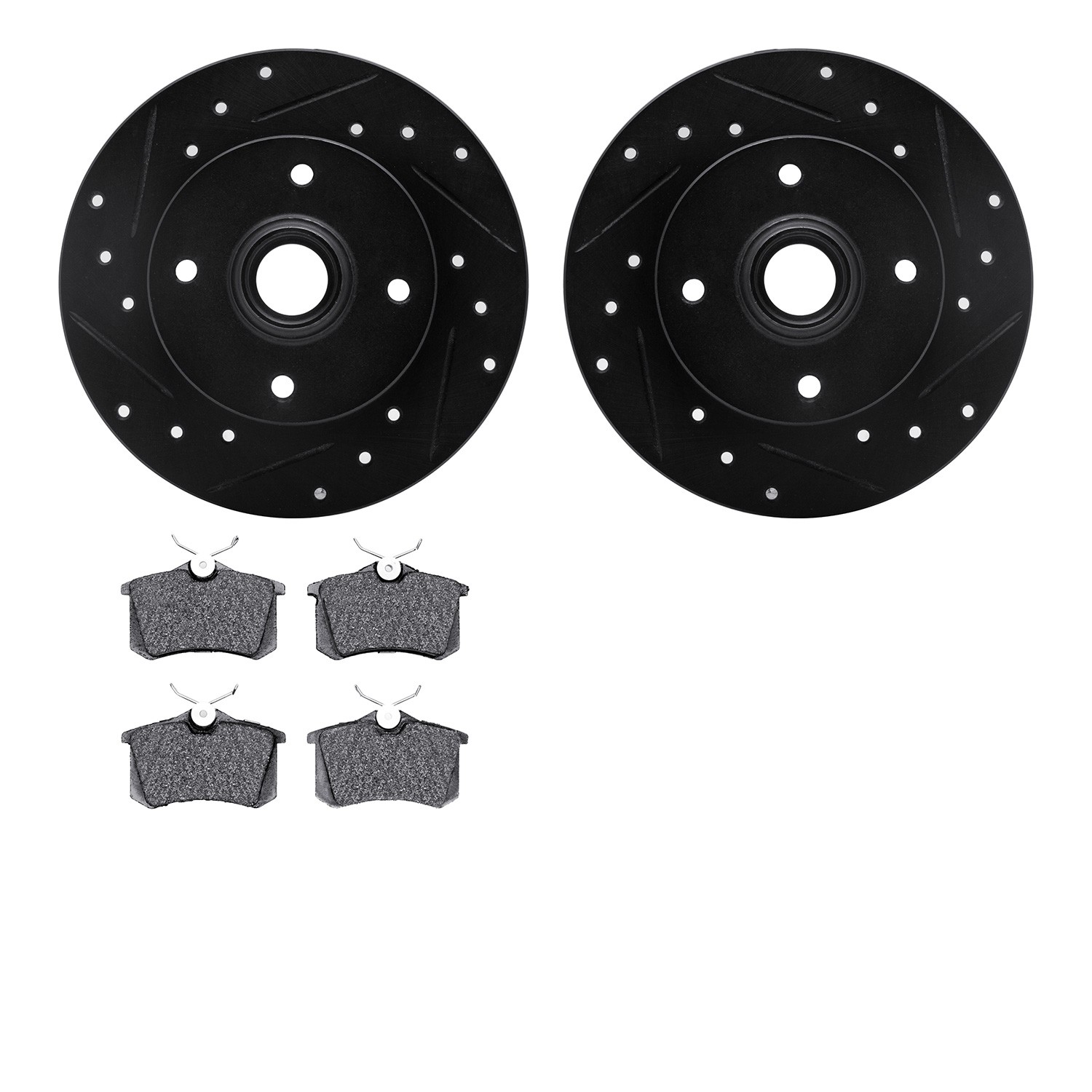 DFC Rotors-Drilled and Slotted-Black with 5000 Advanced Brake Pads