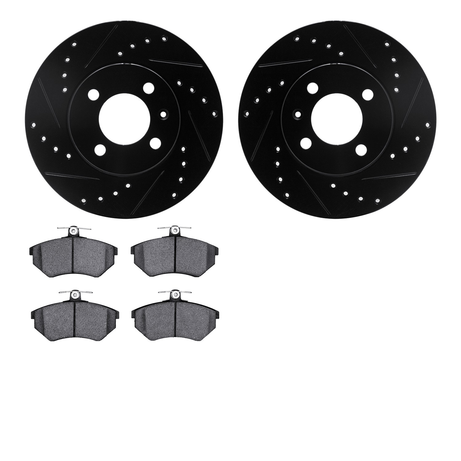 DFC Rotors-Drilled and Slotted-Black with 5000 Advanced Brake Pads