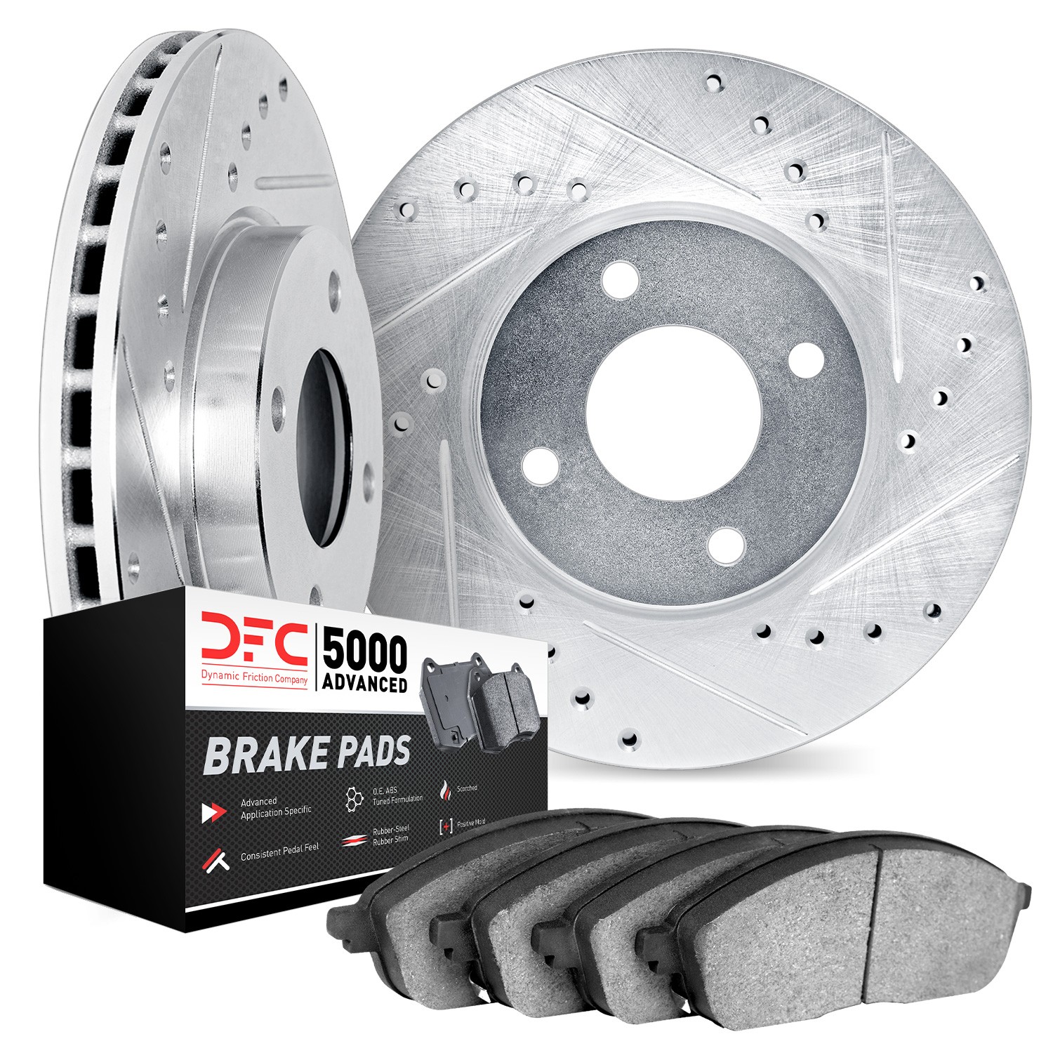 DFC Rotors-Drilled and Slotted-Black with 5000 Advanced Brake Pads