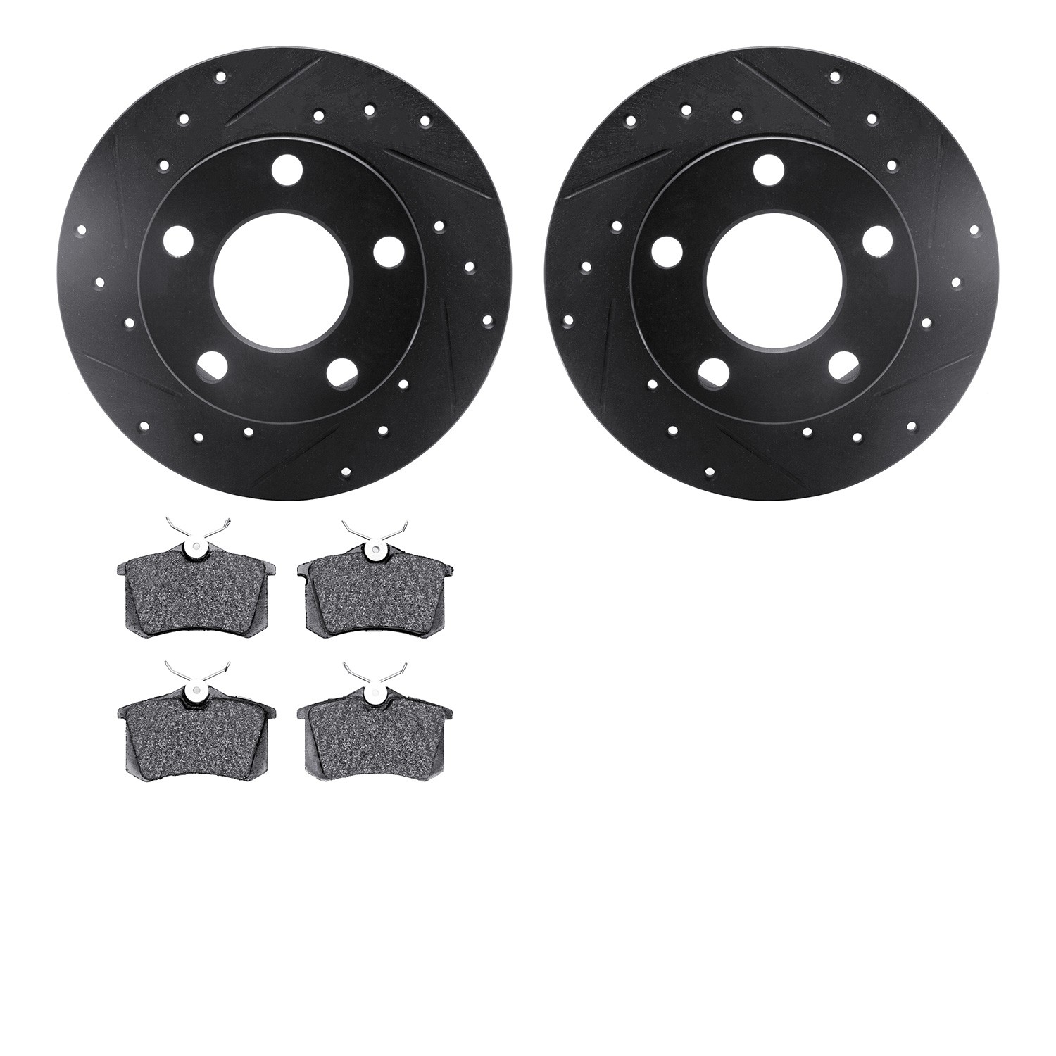 DFC Rotors-Drilled and Slotted-Black with 5000 Advanced Brake Pads