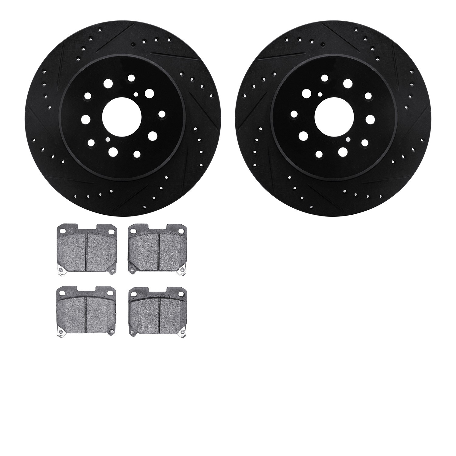DFC Rotors-Drilled and Slotted-Black with 5000 Advanced Brake Pads