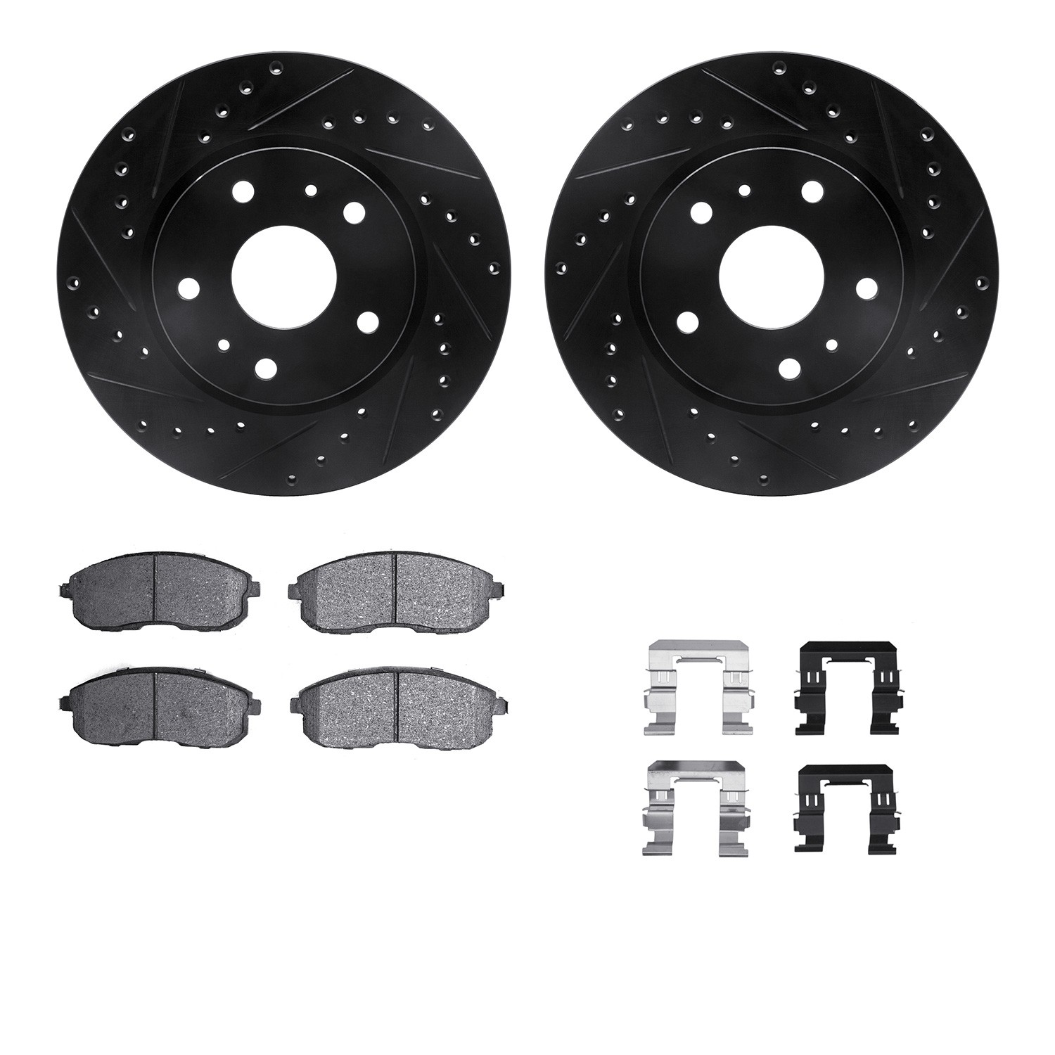 DFC Rotors-Drilled & Slotted-Black w/ 5000 Advanced Brake Pads Incl Hdw
