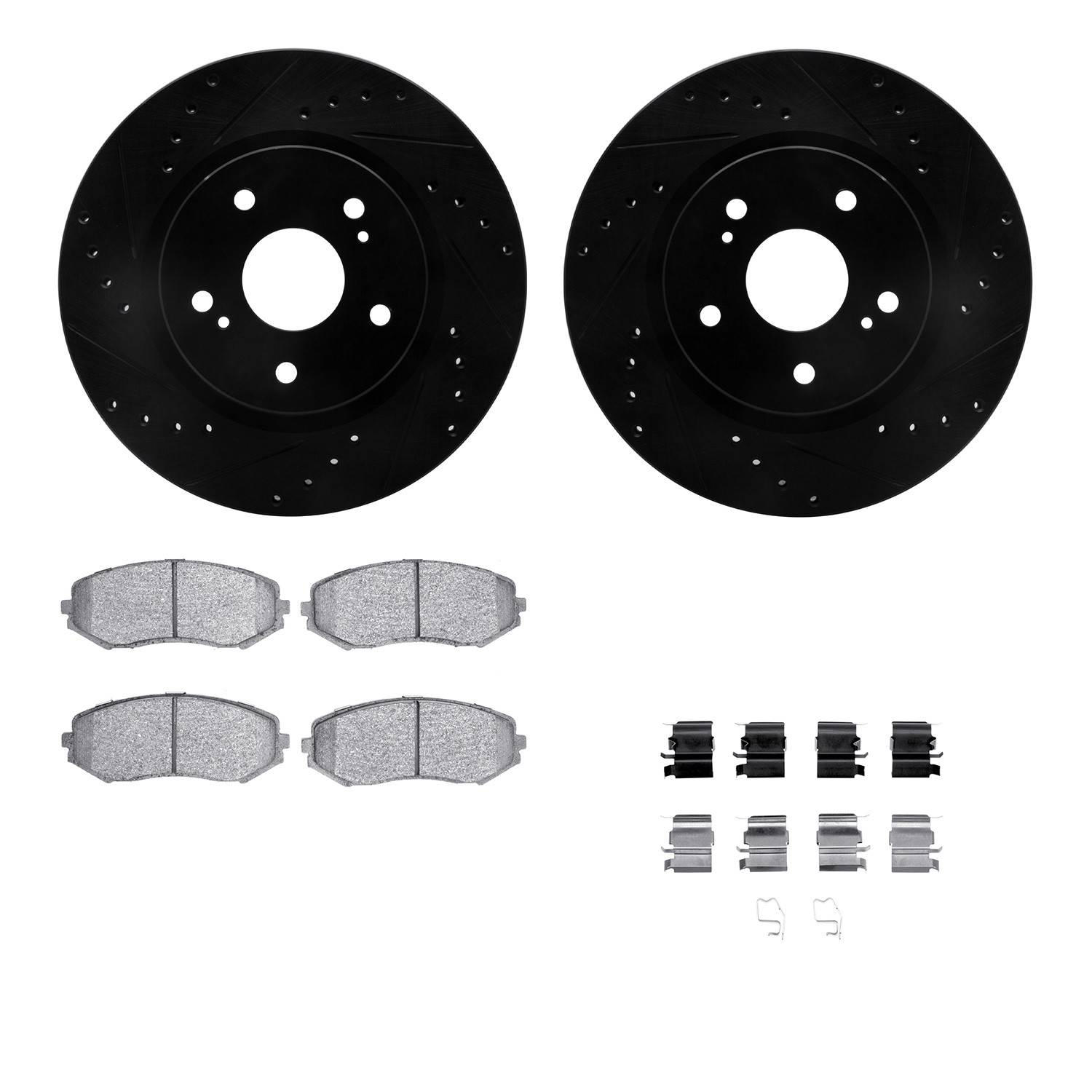 DFC Brake Rotor - Dimpled & Slotted - Black w/5000 Brake Pads & HW Kit