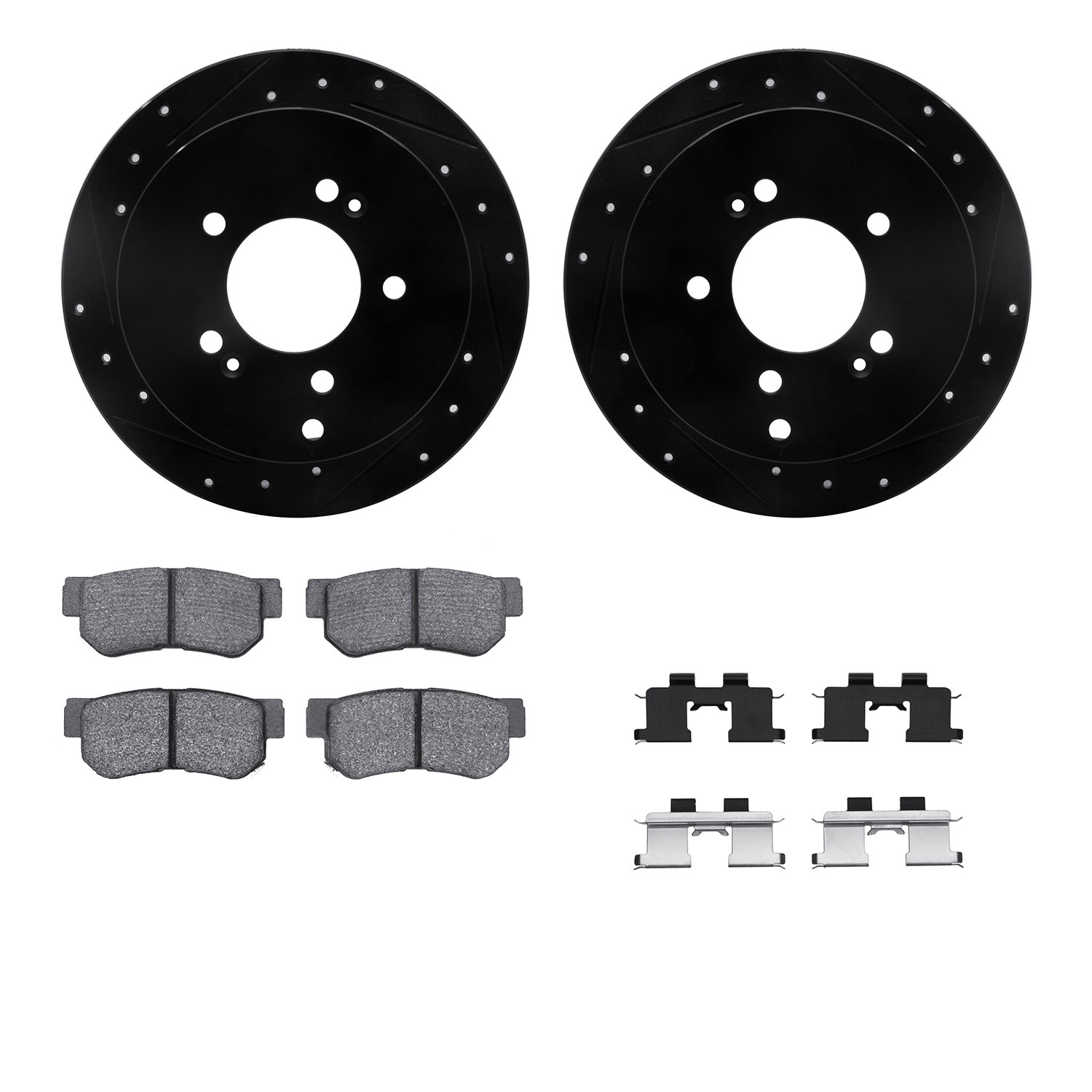DFC Brake Rotor - Dimpled & Slotted - Black w/5000 Brake Pads & HW Kit