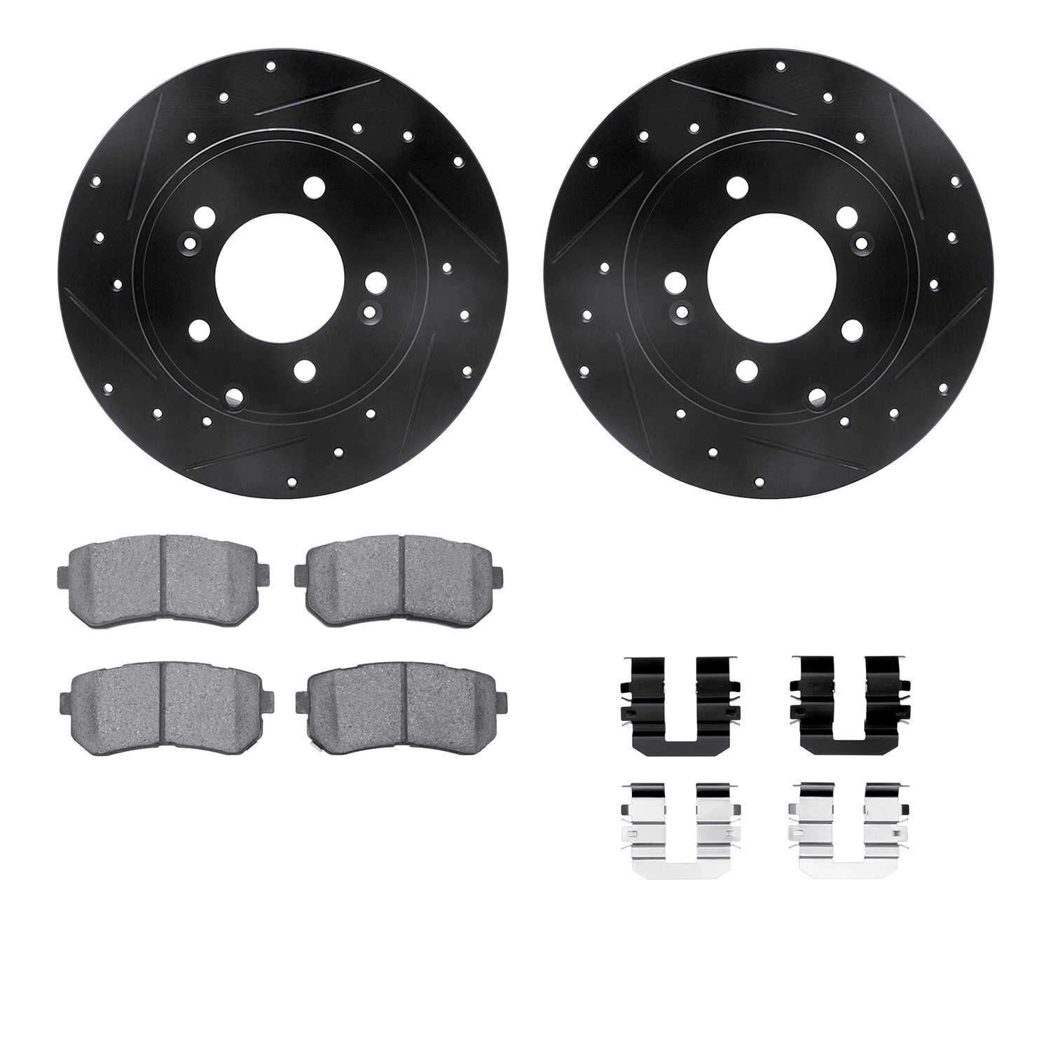 DFC Brake Rotor - Dimpled & Slotted - Black w/5000 Brake Pads & HW Kit