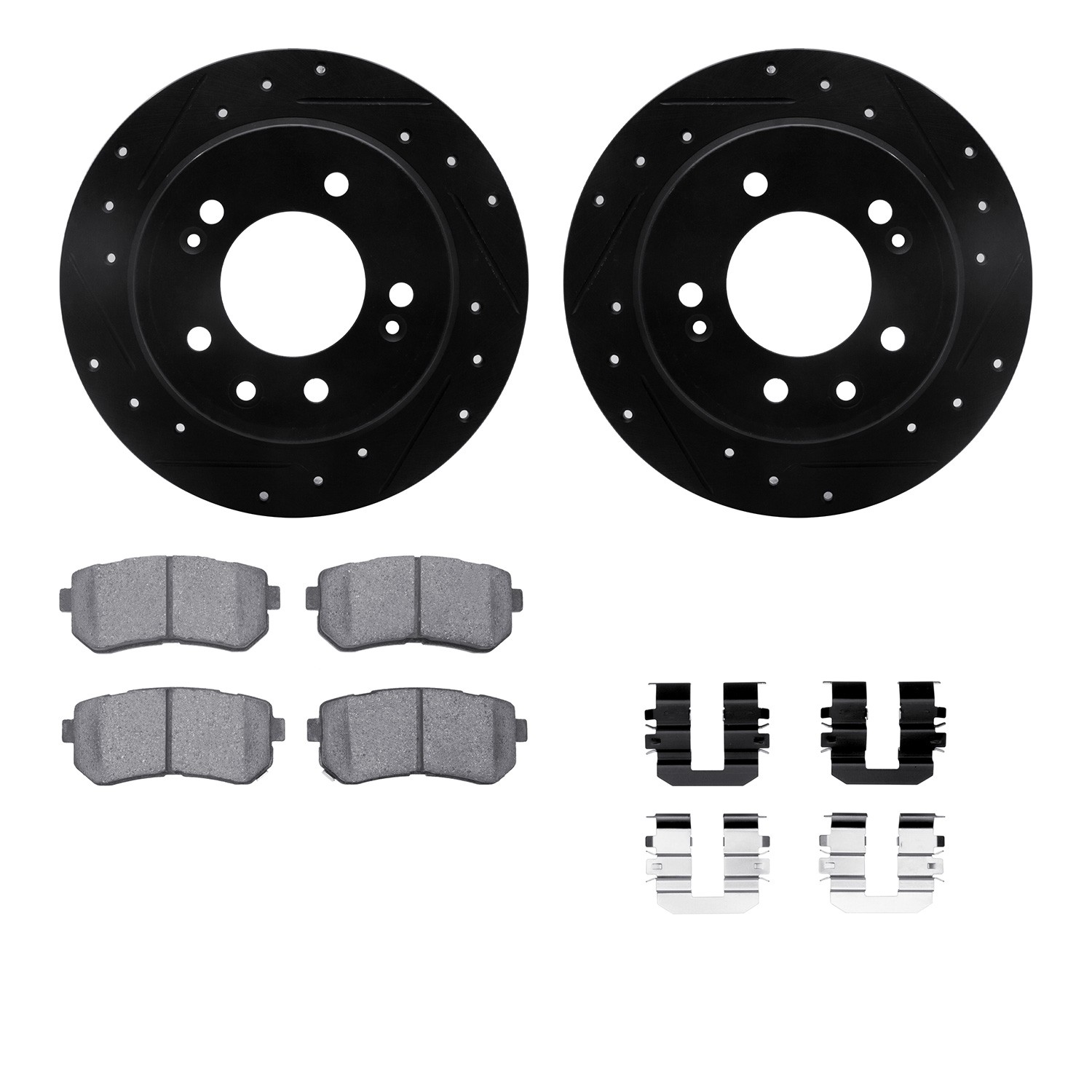 DFC Brake Rotor - Dimpled & Slotted - Black w/5000 Brake Pads & HW Kit