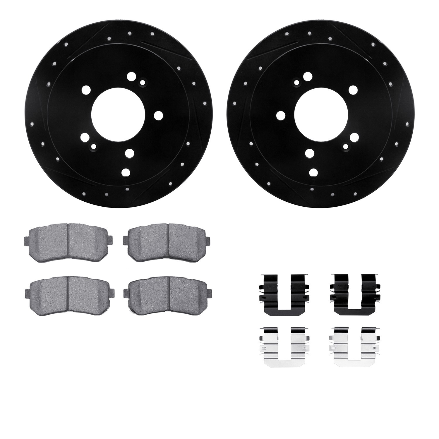 DFC Brake Rotor - Dimpled & Slotted - Black w/5000 Brake Pads & HW Kit