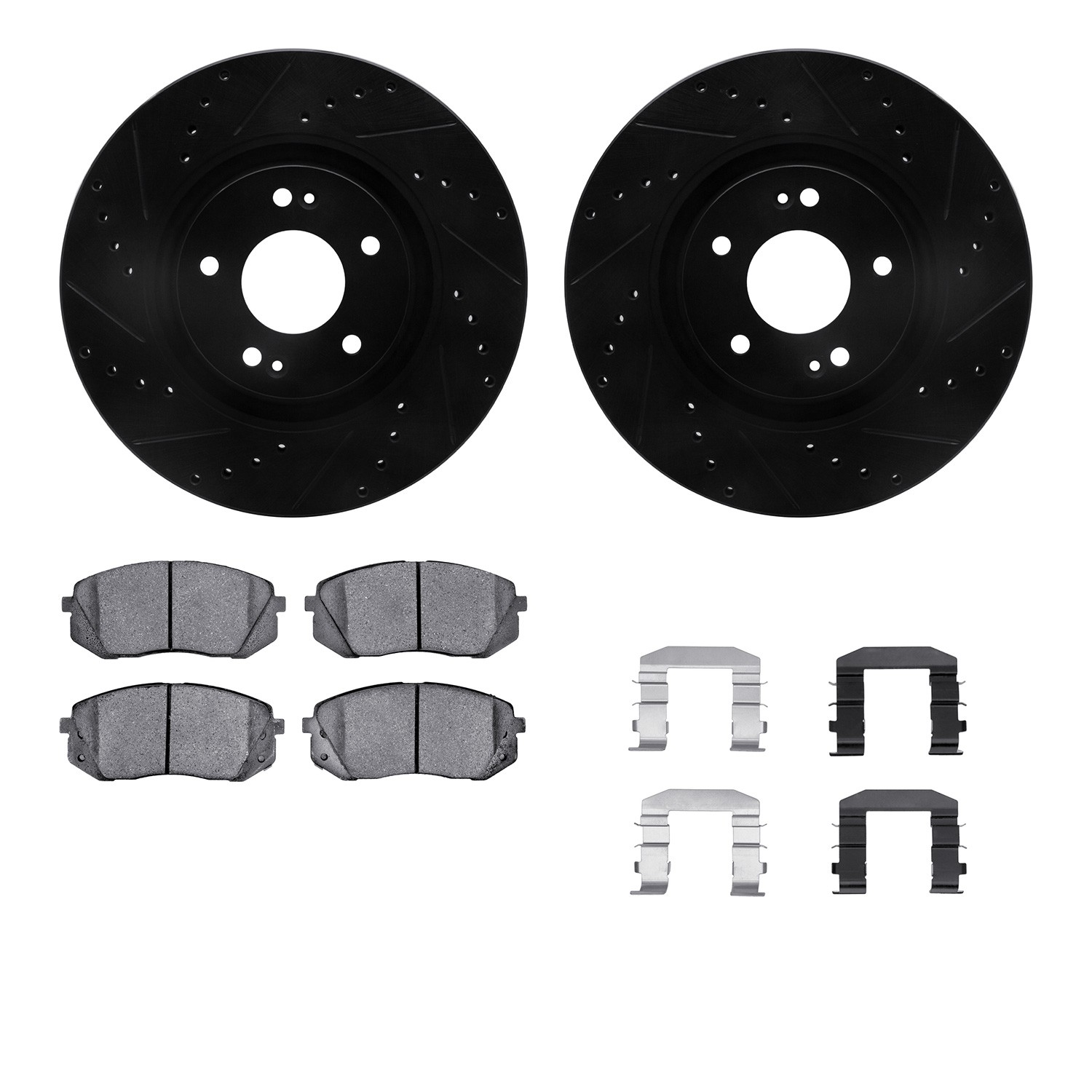 DFC Brake Rotor - Dimpled & Slotted - Black w/5000 Brake Pads & HW Kit