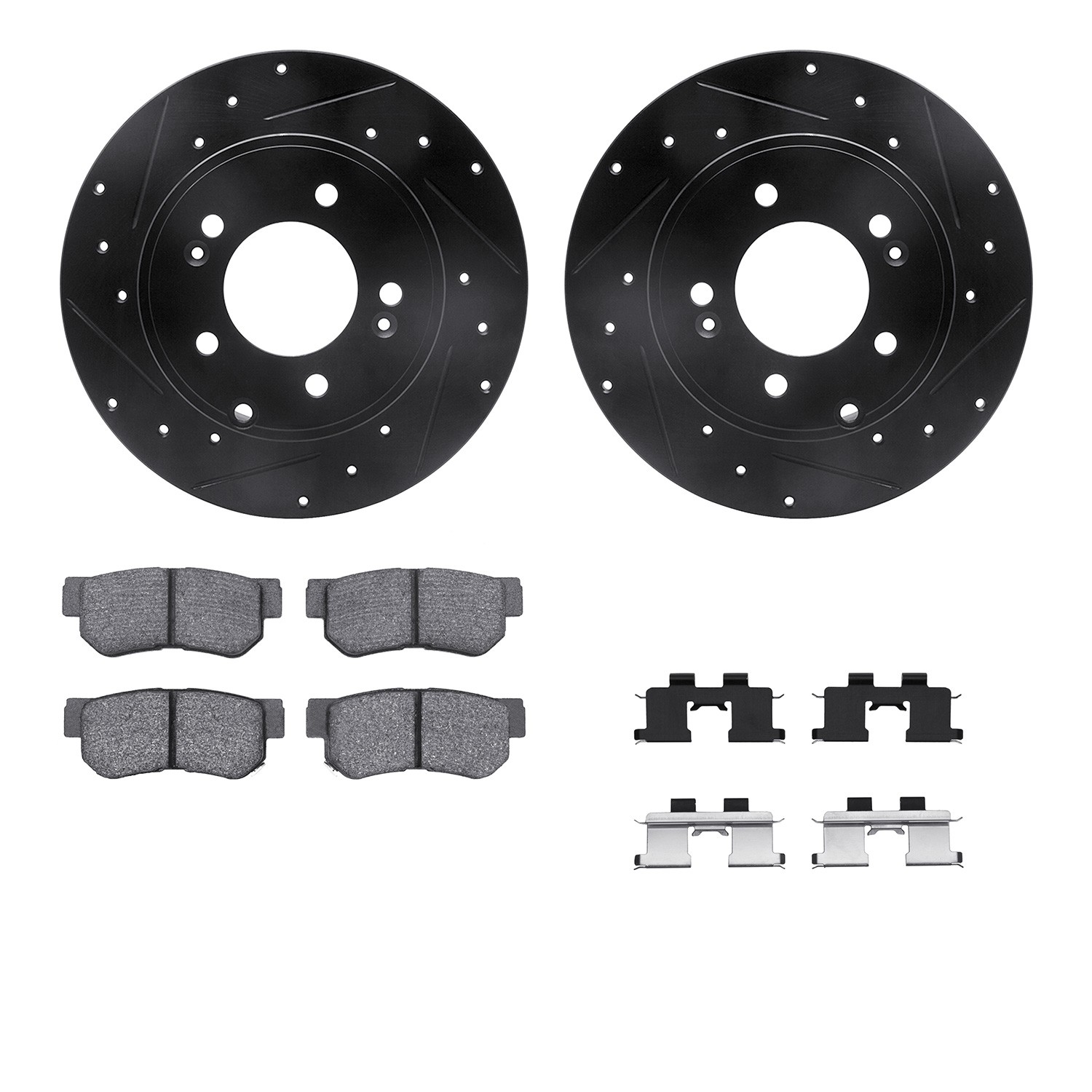 DFC Rotors-Drilled & Slotted-Black w/ 5000 Advanced Brake Pads Incl Hdw
