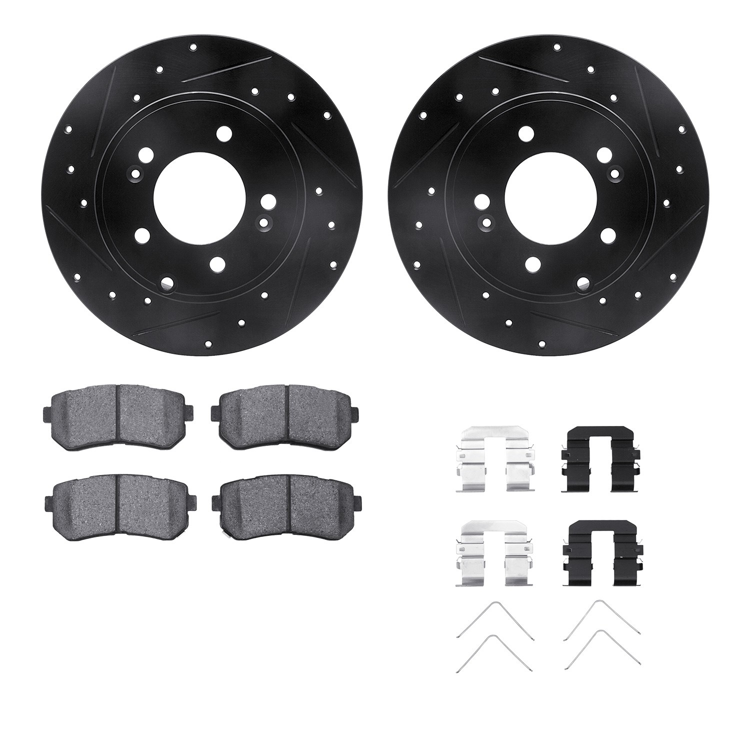 DFC Rotors-Drilled & Slotted-Black w/ 5000 Advanced Brake Pads Incl Hdw