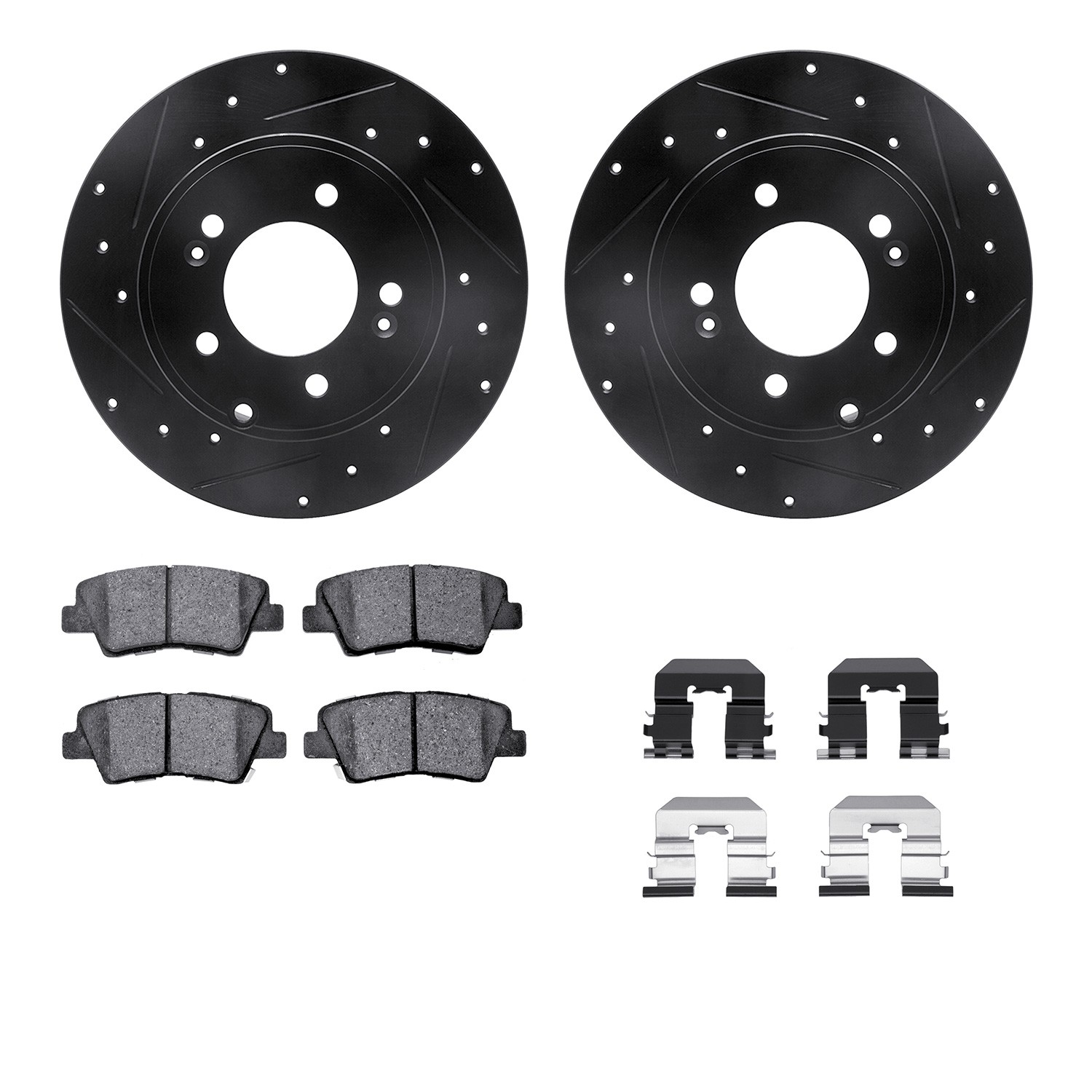 DFC Rotors-Drilled & Slotted-Black w/ 5000 Advanced Brake Pads Incl Hdw