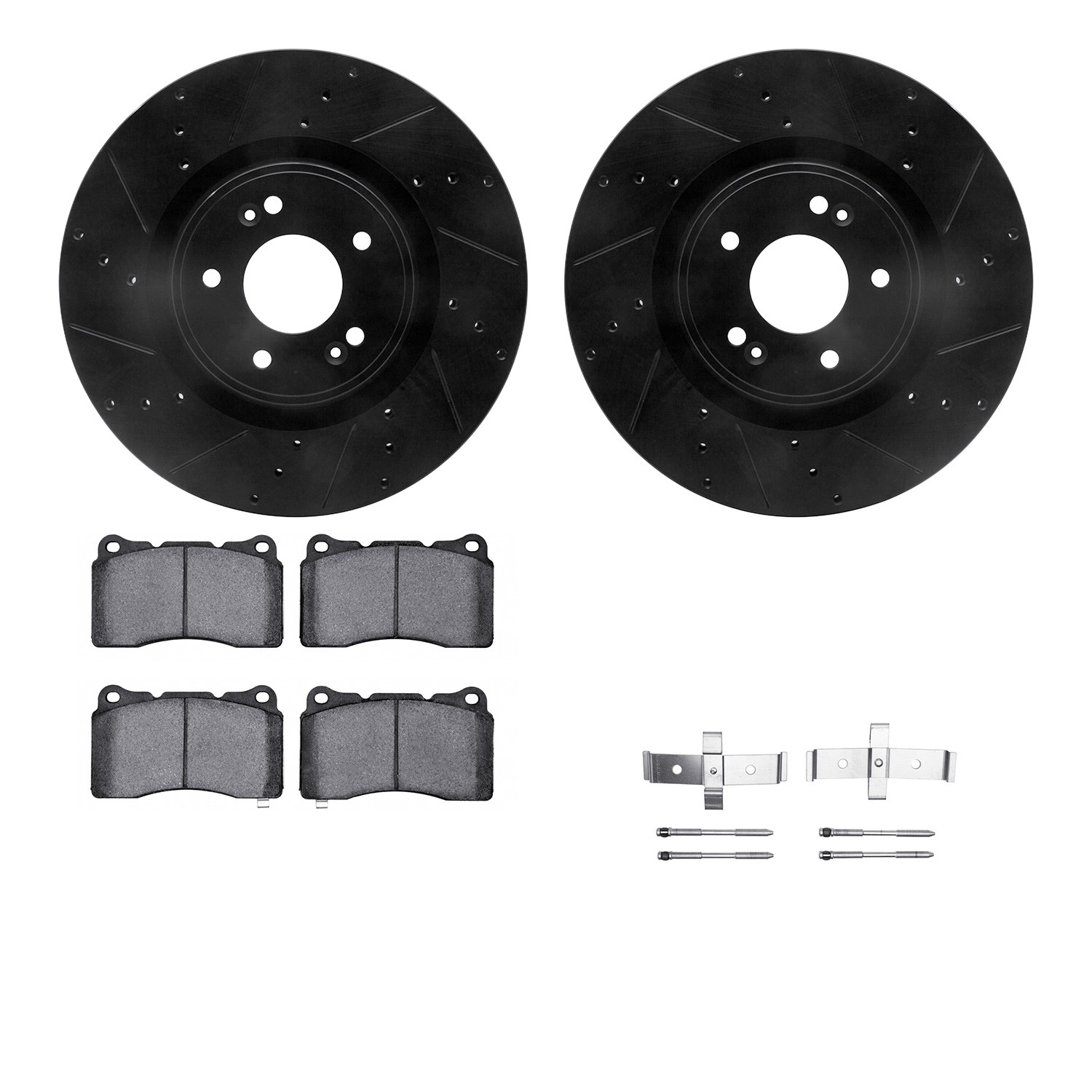 DFC Rotors-Drilled & Slotted-Black w/ 5000 Advanced Brake Pads Incl Hdw