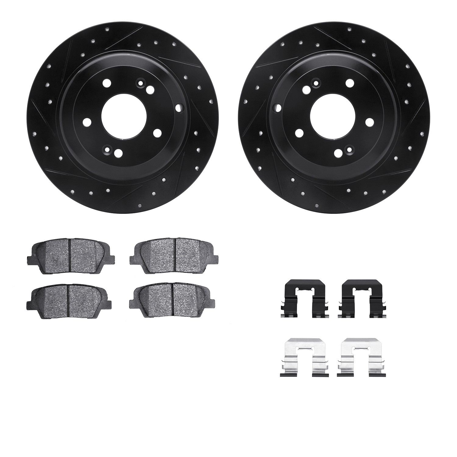 DFC Rotors-Drilled & Slotted-Black w/ 5000 Advanced Brake Pads Incl Hdw