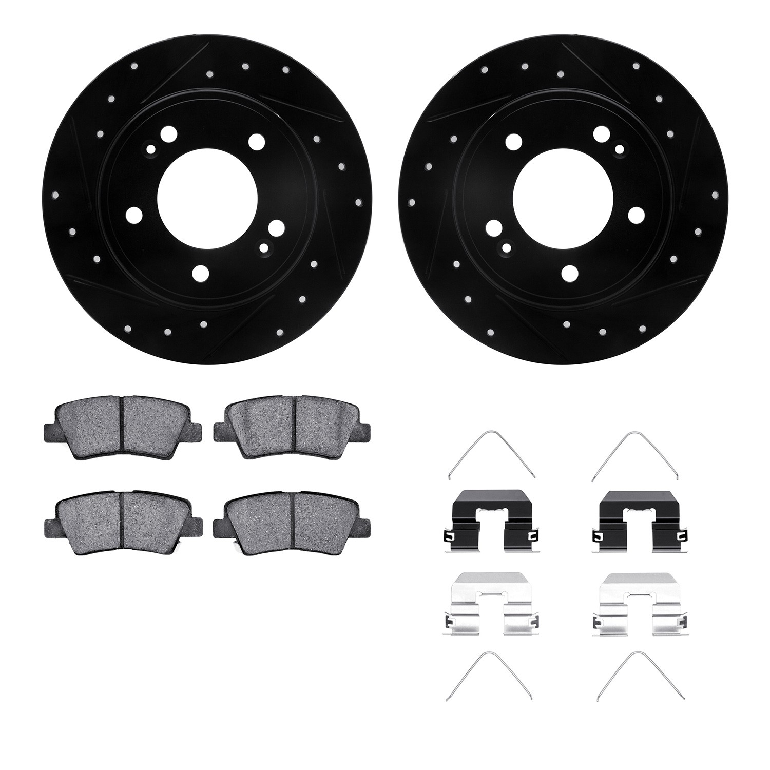 DFC Rotors-Drilled & Slotted-Black w/ 5000 Advanced Brake Pads Incl Hdw