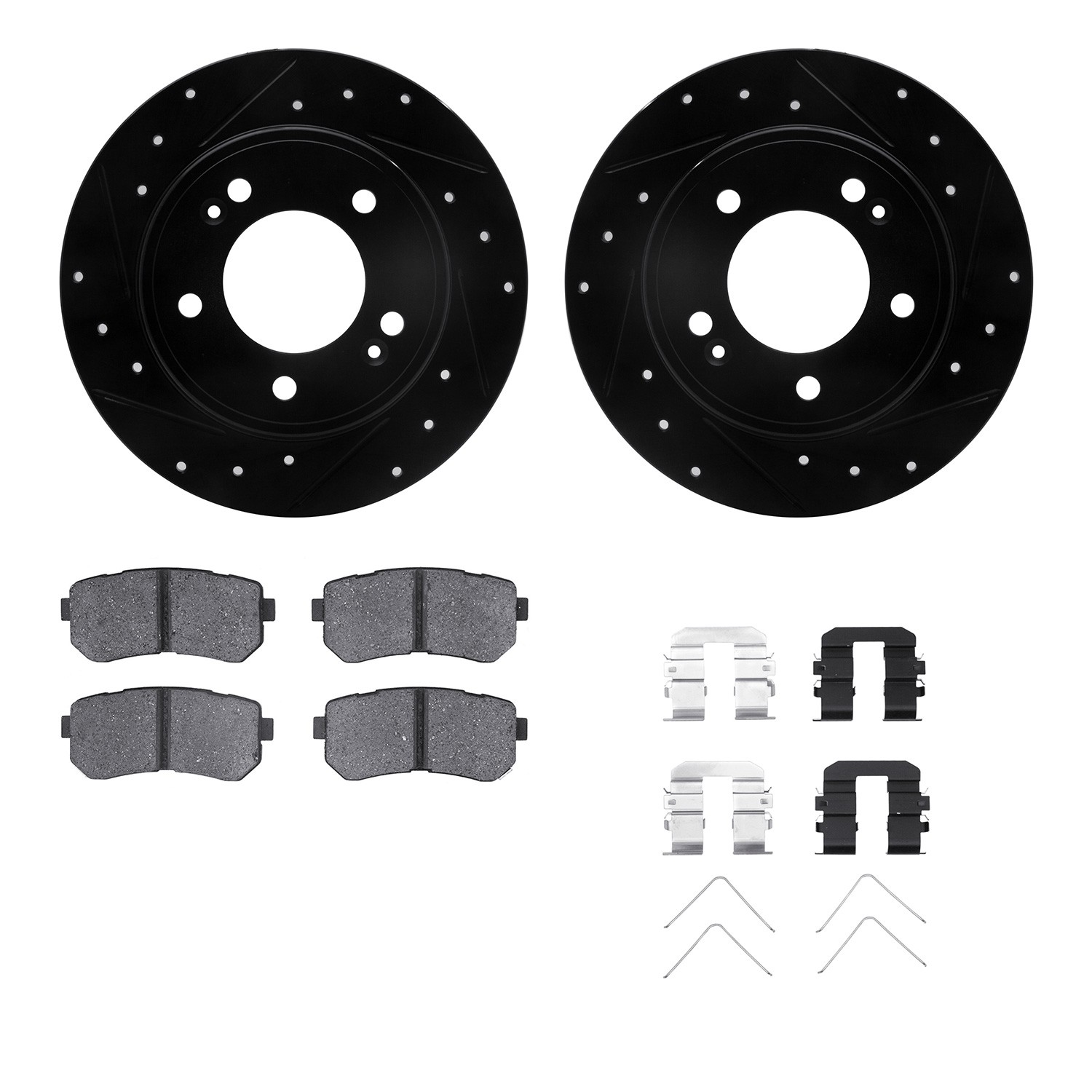 DFC Rotors-Drilled & Slotted-Black w/ 5000 Advanced Brake Pads Incl Hdw