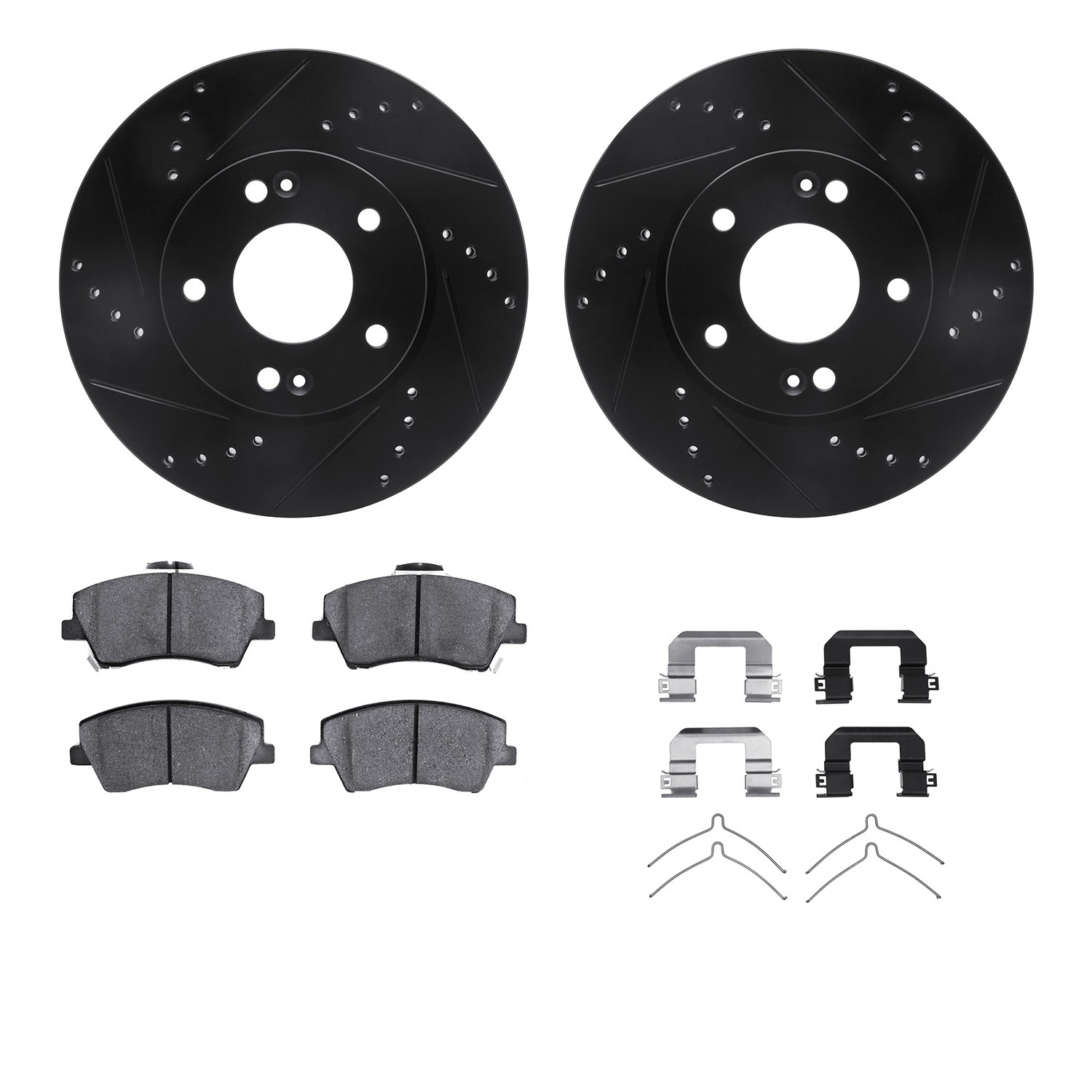 DFC Rotors-Drilled & Slotted-Black w/ 5000 Advanced Brake Pads Incl Hdw