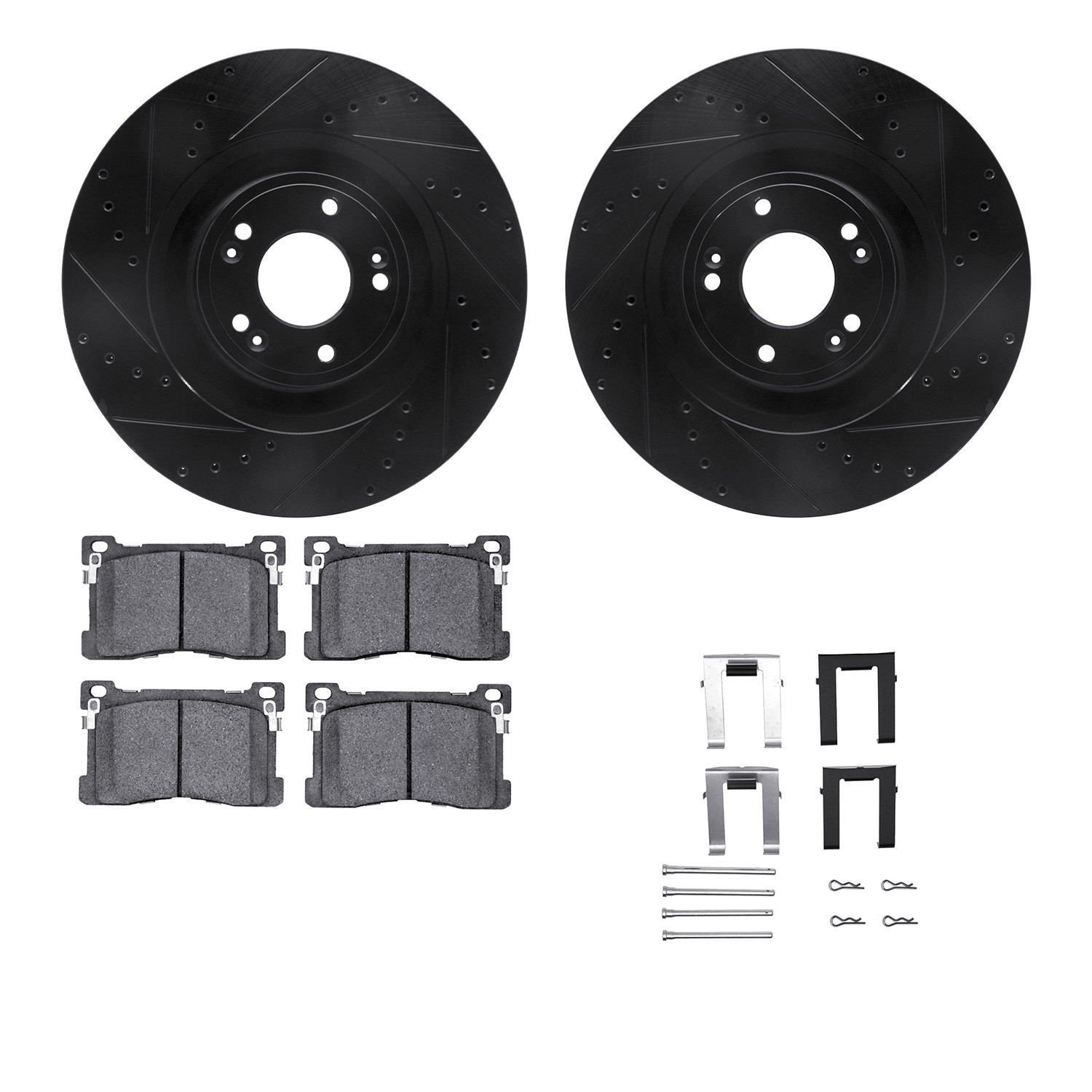 DFC Rotors-Drilled & Slotted-Black w/ 5000 Advanced Brake Pads Incl Hdw
